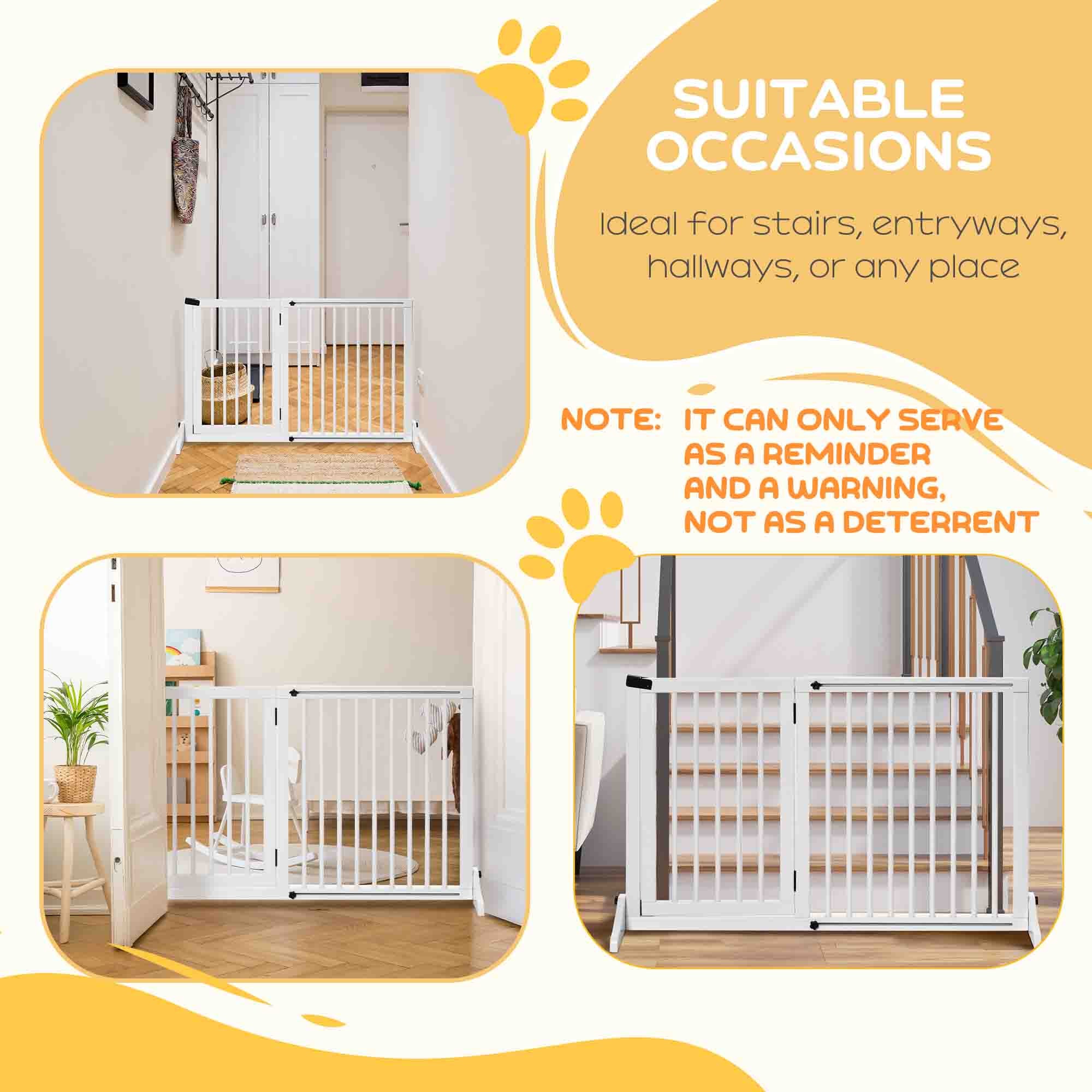 PawHut Adjustable Wooden Pet Gate Freestanding Dog Barrier Fence Doorway 3 Panels Safety Gate w/ Lockable Door White 71H x 113-166W cm - North Peak Garden Furniture