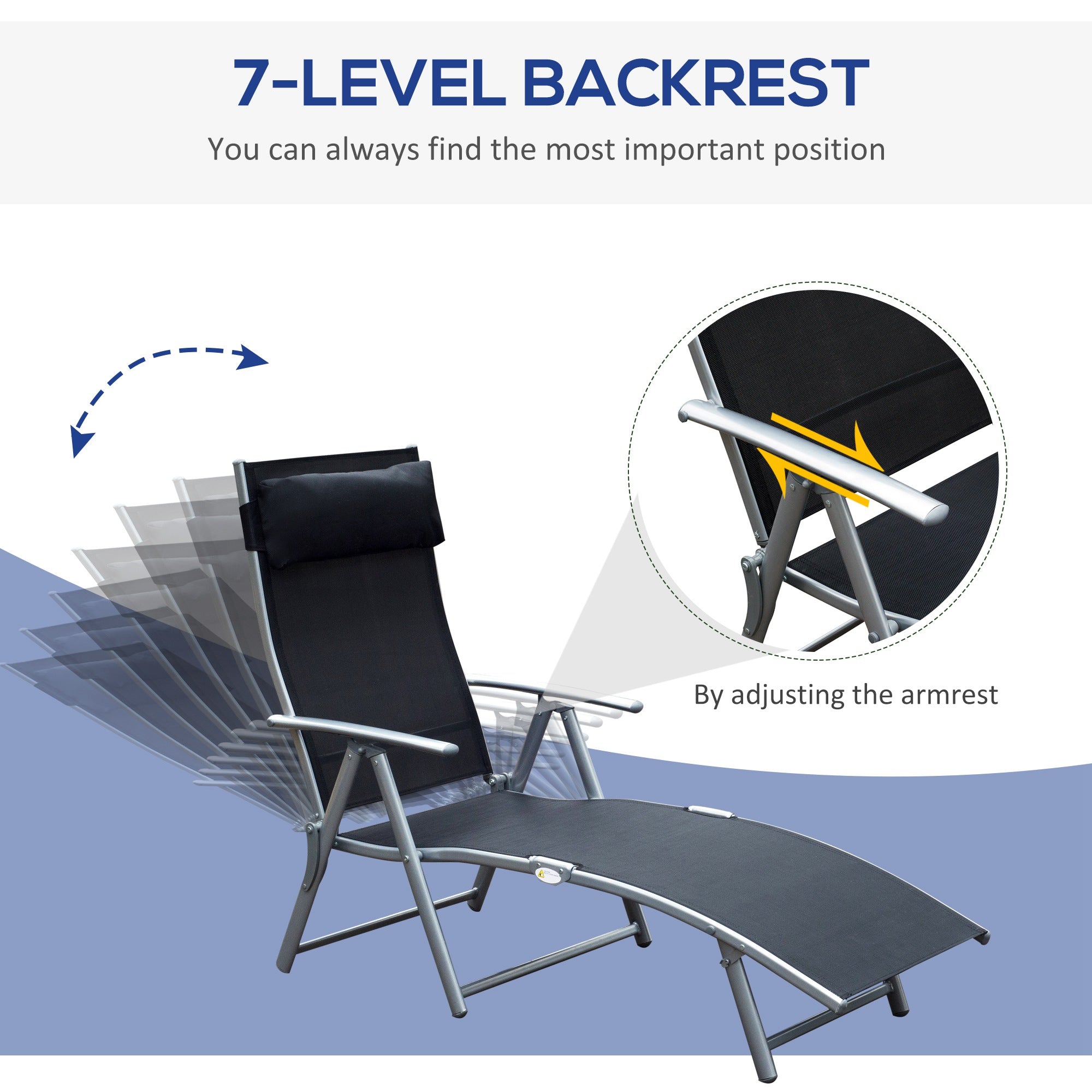 Outsunny Texteline Lounger: Foldable Recliner Chair with 5 Levels, for Garden & Patio, Black