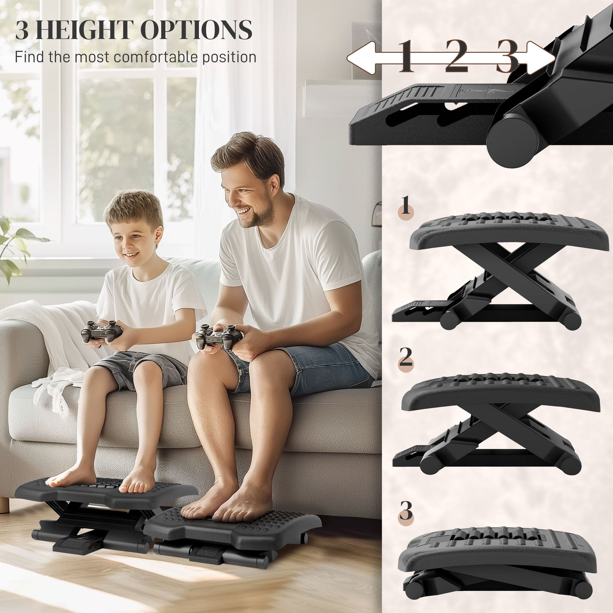 HOMCOM Three-Level, Multi-Angle Massage Footrest - Black - North Peak Garden Furniture