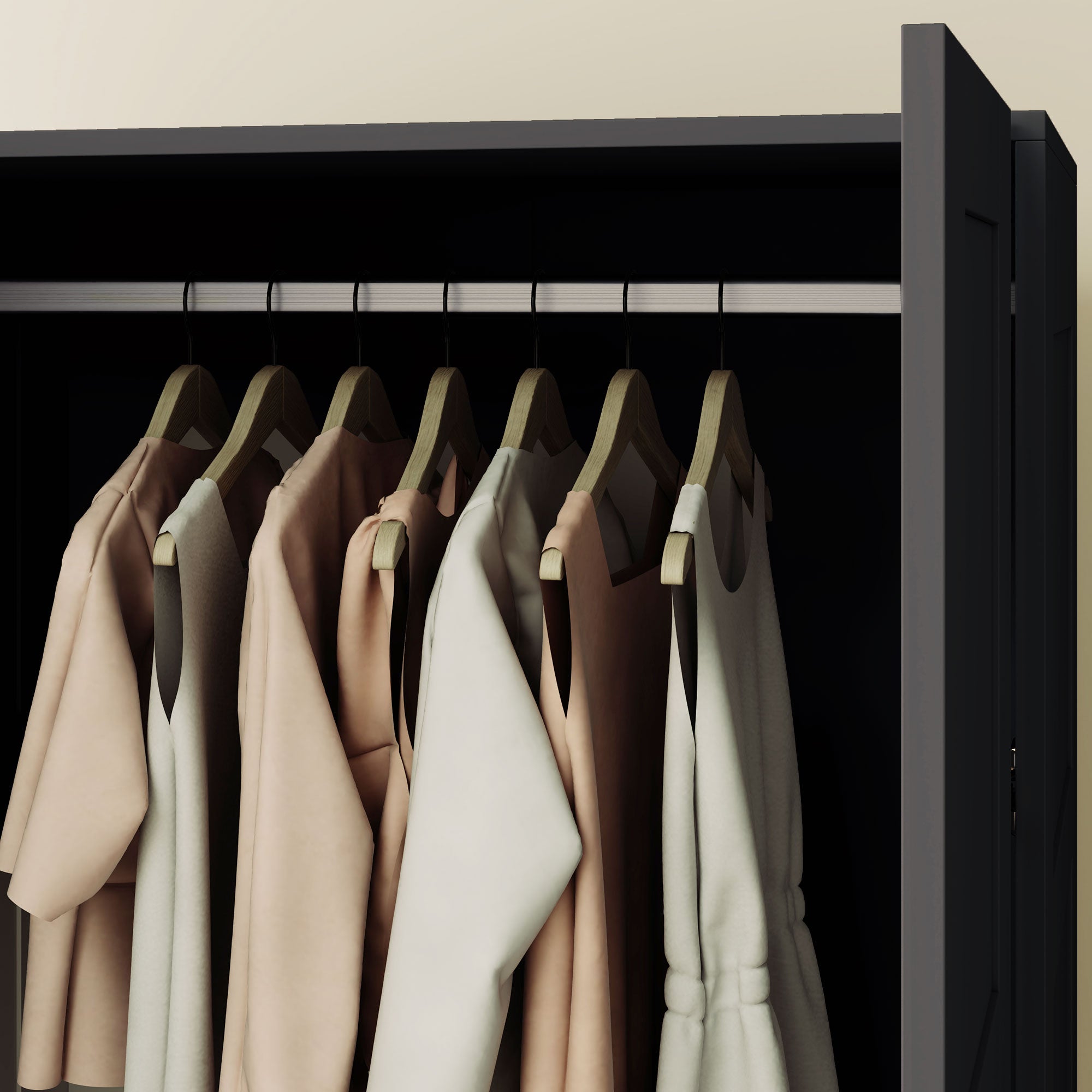 HOMCOM Double Paneled Door Wardrobe, with Shelves - Black - North Peak Garden Furniture