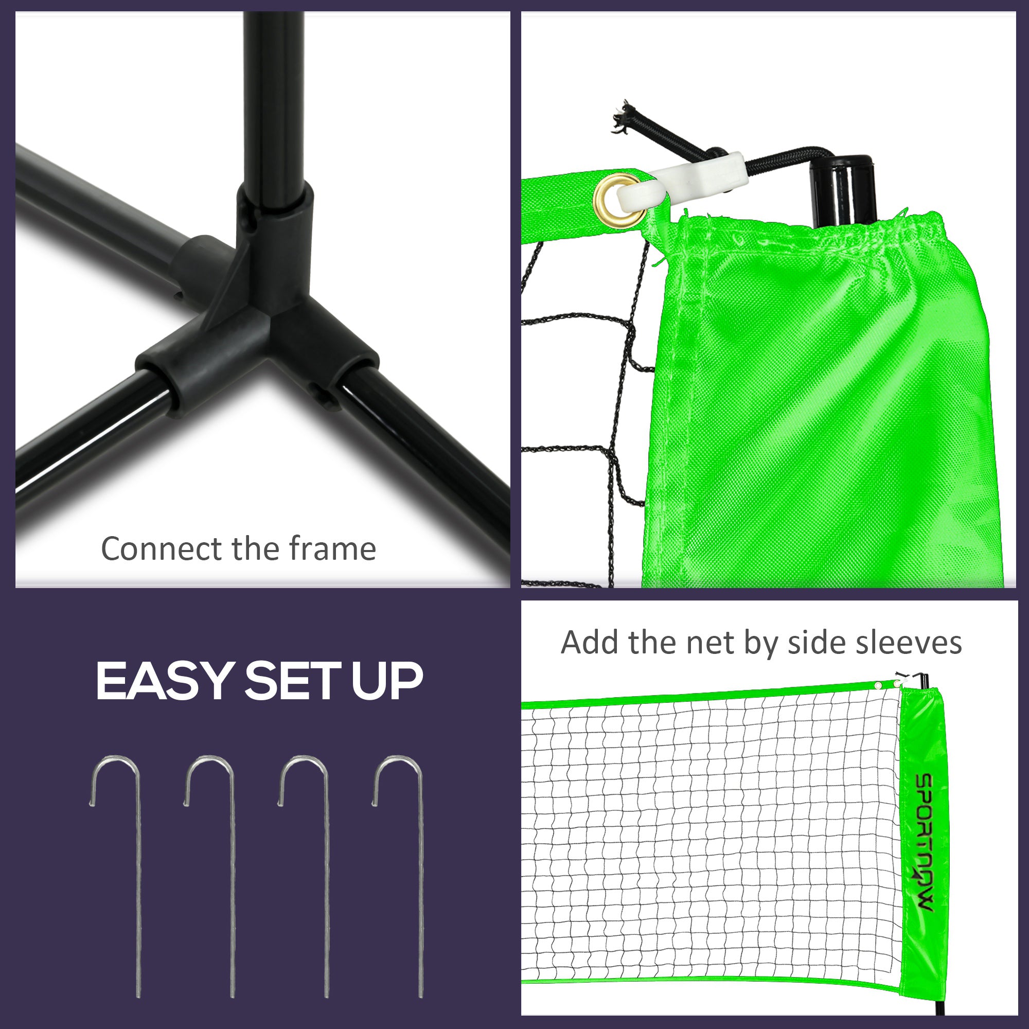 SPORTNOW Badminton Net Set, Height Adjustable Net for Pickleball, Volleyball, Badminton, with 3 Shuttlecocks, 4 Rackets - North Peak Garden Furniture