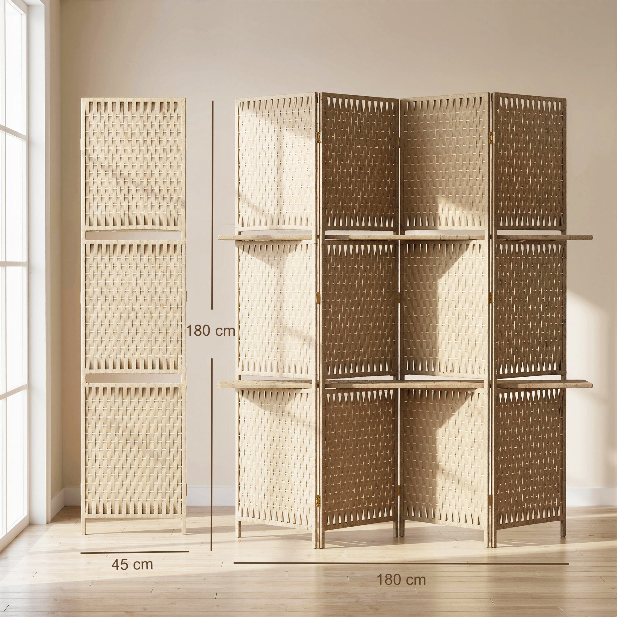 HOMCOM Wave Fibre Freestanding Folding Privacy Screen Panels, Room Divider, Natural Wood Finish
