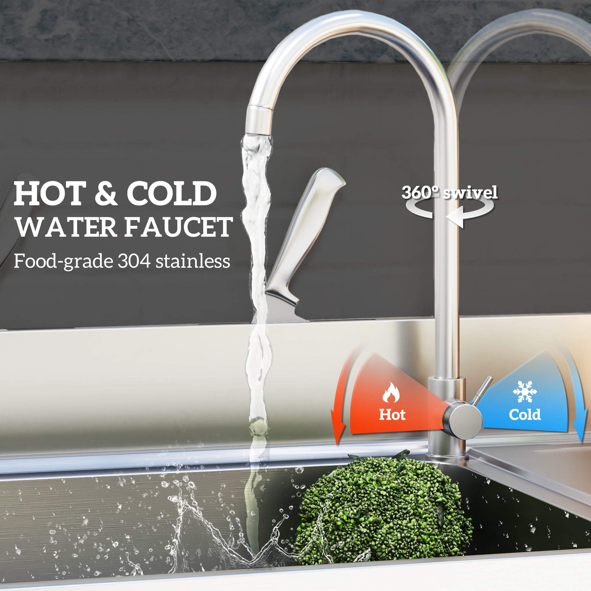 HOMCOM Outdoor Stainless Steel Kitchen Sink, Freestanding Sink Single Bowl with Cold and Hot Water Pipe and Storage Shelves - North Peak Garden Furniture