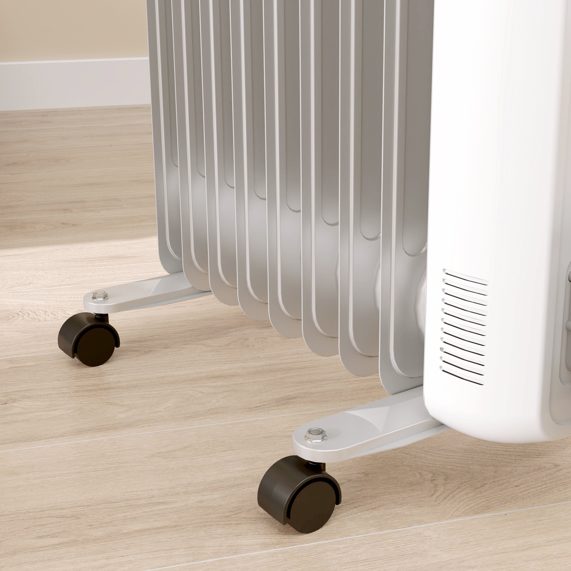 HOMCOM 2kW Nine Fin Oil-Filled Radiator - White - North Peak Garden Furniture