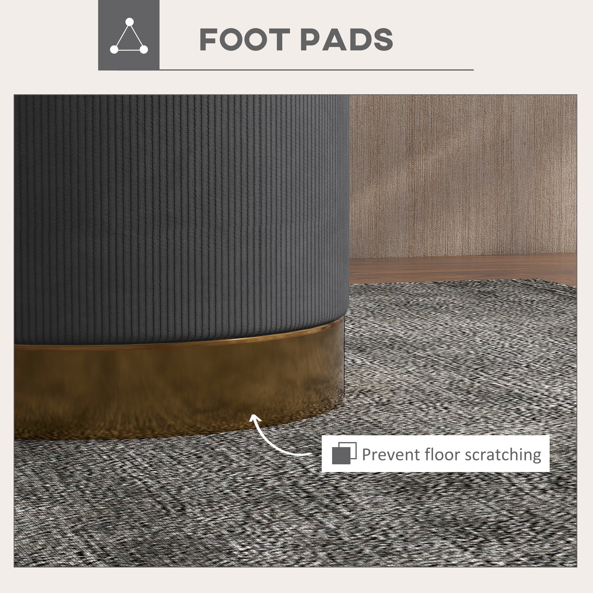 HOMCOM Soft Padded Corduroy Footstool - Charcoal Grey - North Peak Garden Furniture
