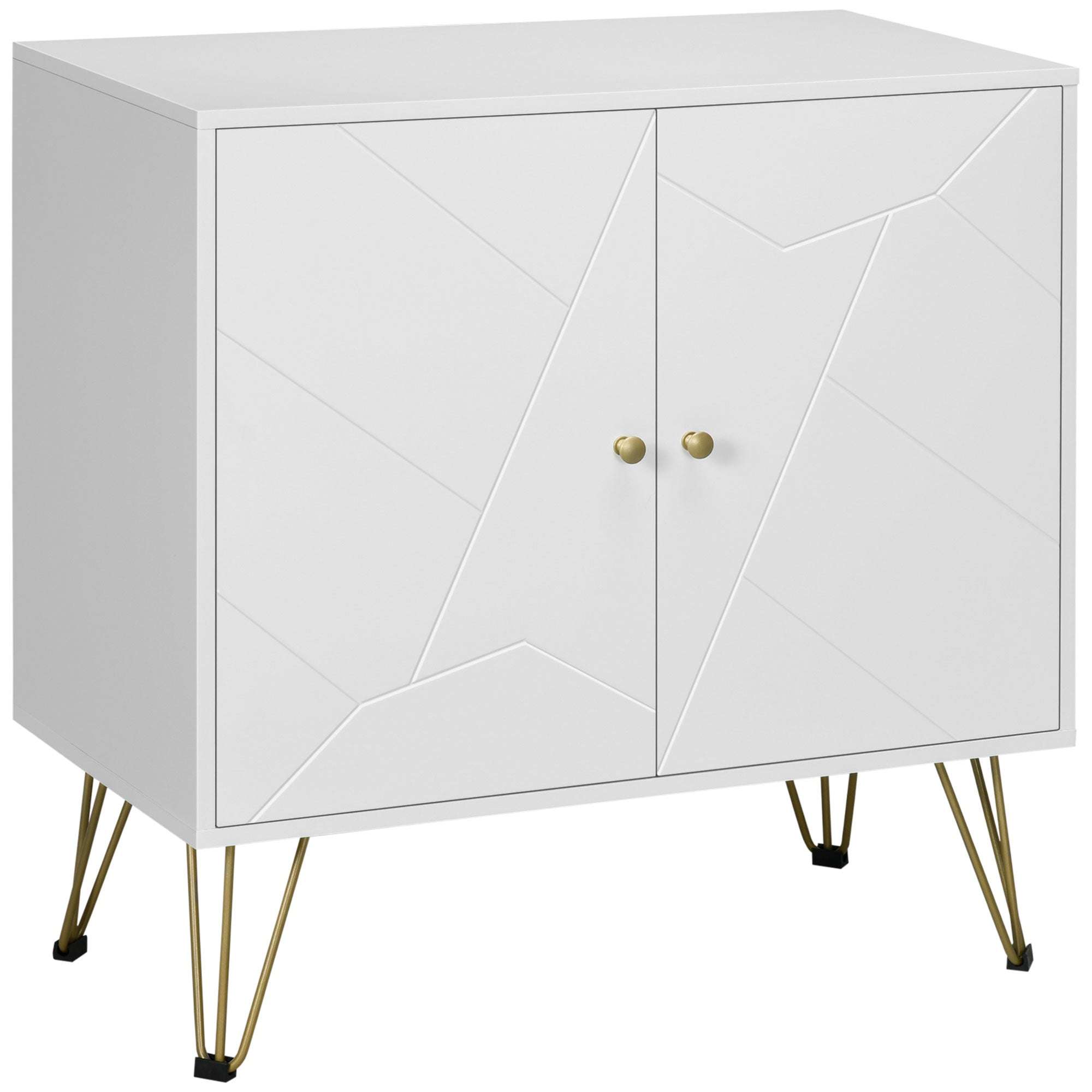 HOMCOM Storage Cabinet Slim Sideboard with Golden Hairpin Legs Adjustable Shelves for Living Room Dining Room Hallway White - North Peak Garden Furniture