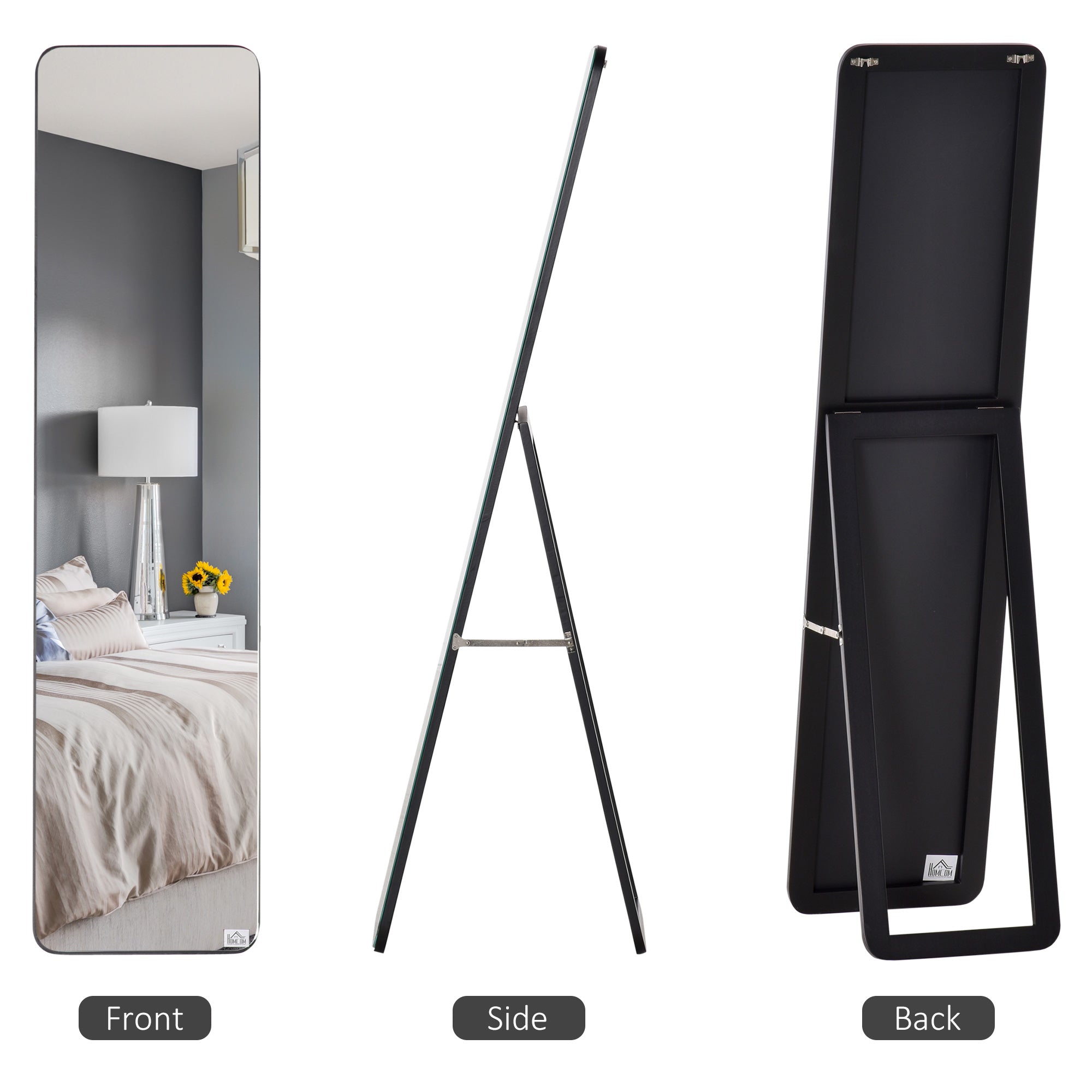HOMCOM Full Length Mirror, Free Standing or Wall Hanging, Tall Full Body Mirror for Bedroom, Hallway, Black - North Peak Garden Furniture
