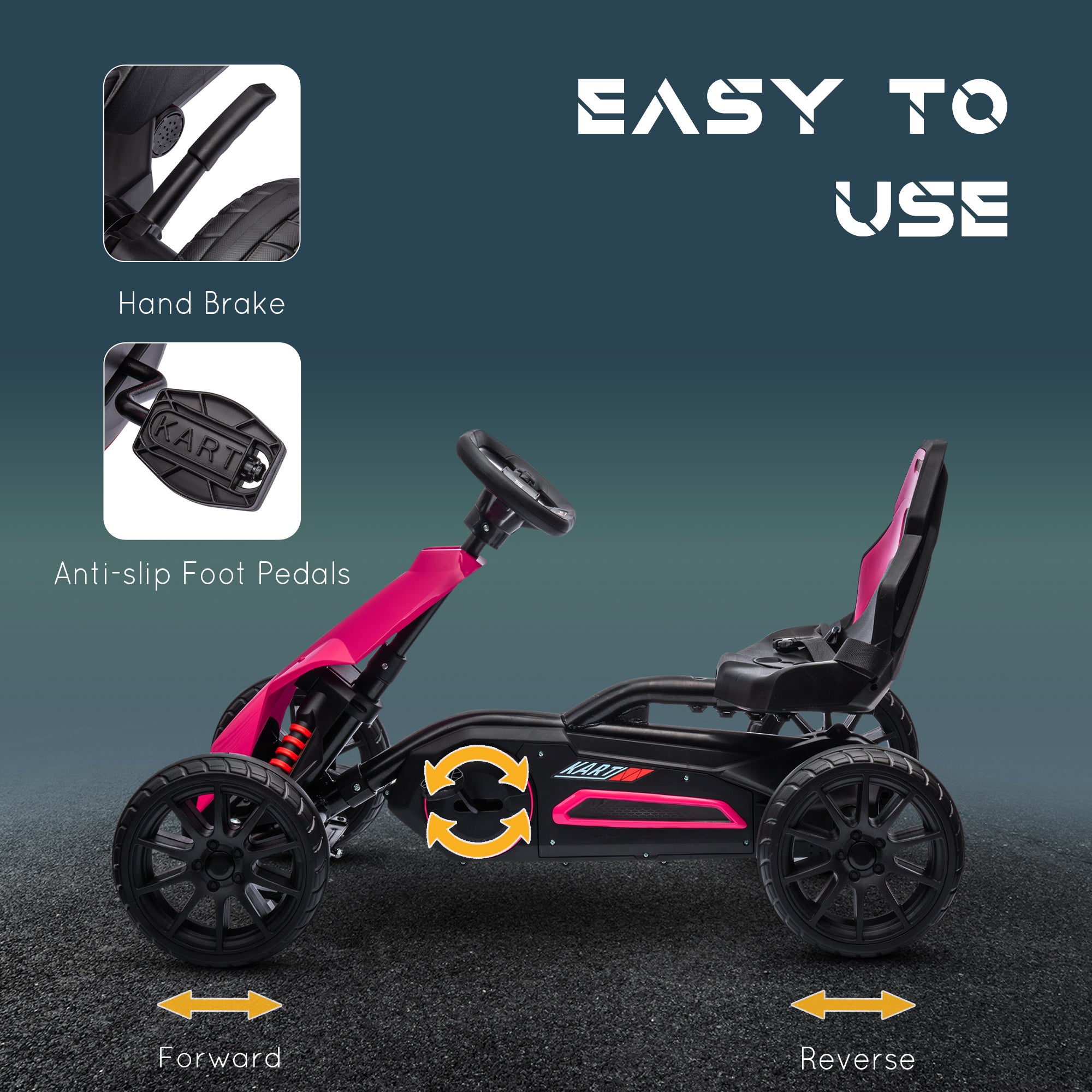 HOMCOM Kids Pedal Go Kart, with Adjustable Seat, EVA Wheels, Seat, Handbrake - Pink - North Peak Garden Furniture