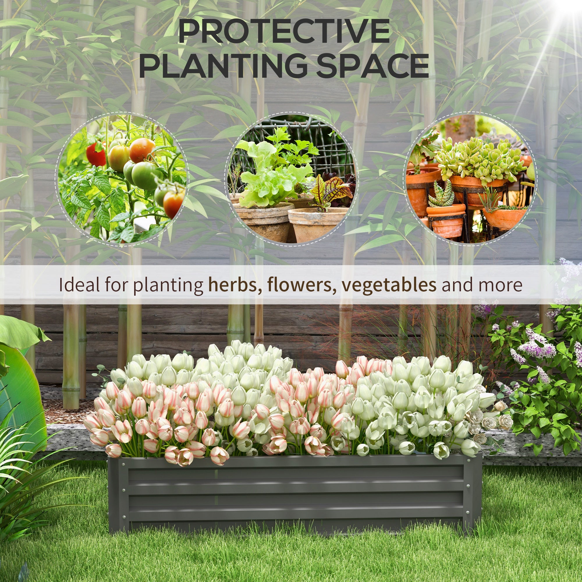 Outsunny Raised Beds for Garden, Galvanised Outdoor Planters for Herbs and Vegetables, for Patio, Garden, Balcony, Light Grey - North Peak Garden Furniture