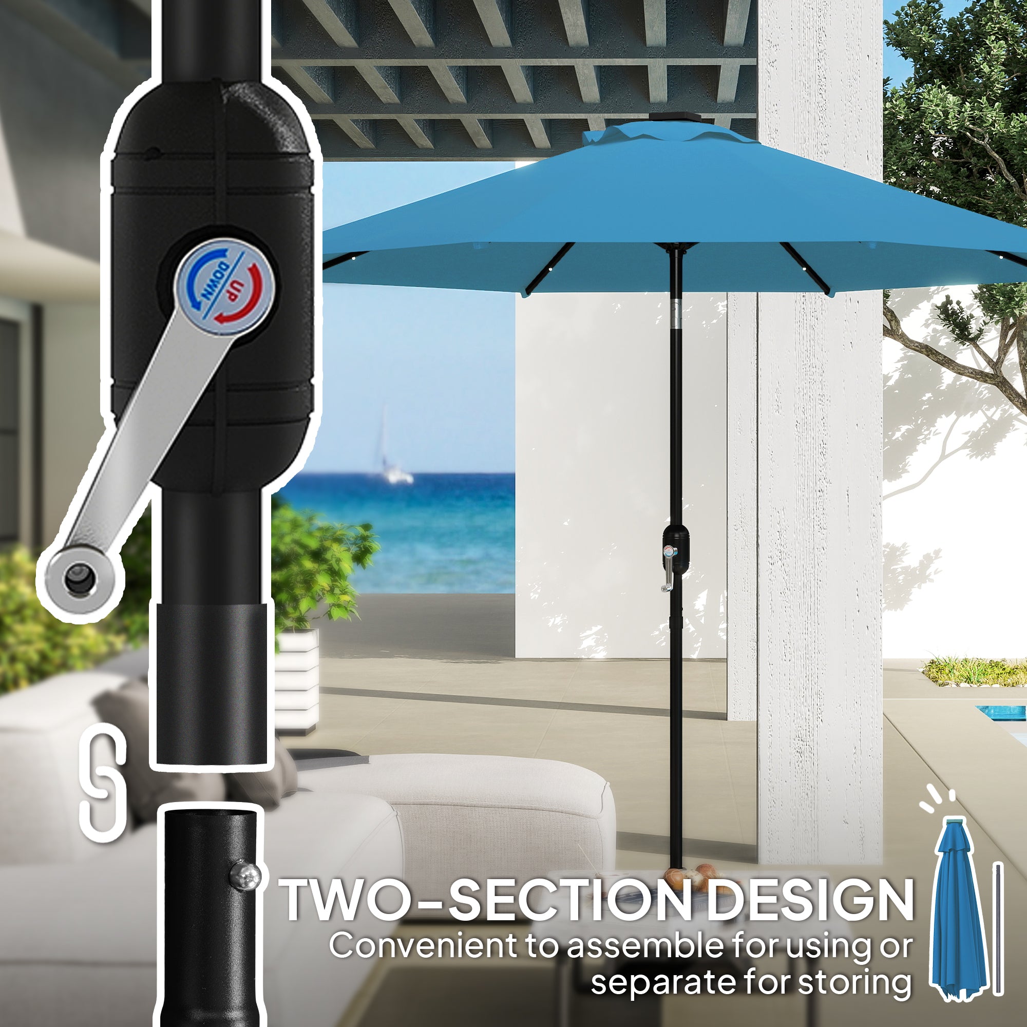 Outsunny 2.7m LED Light Parasol Umbrella - Blue - North Peak Garden Furniture