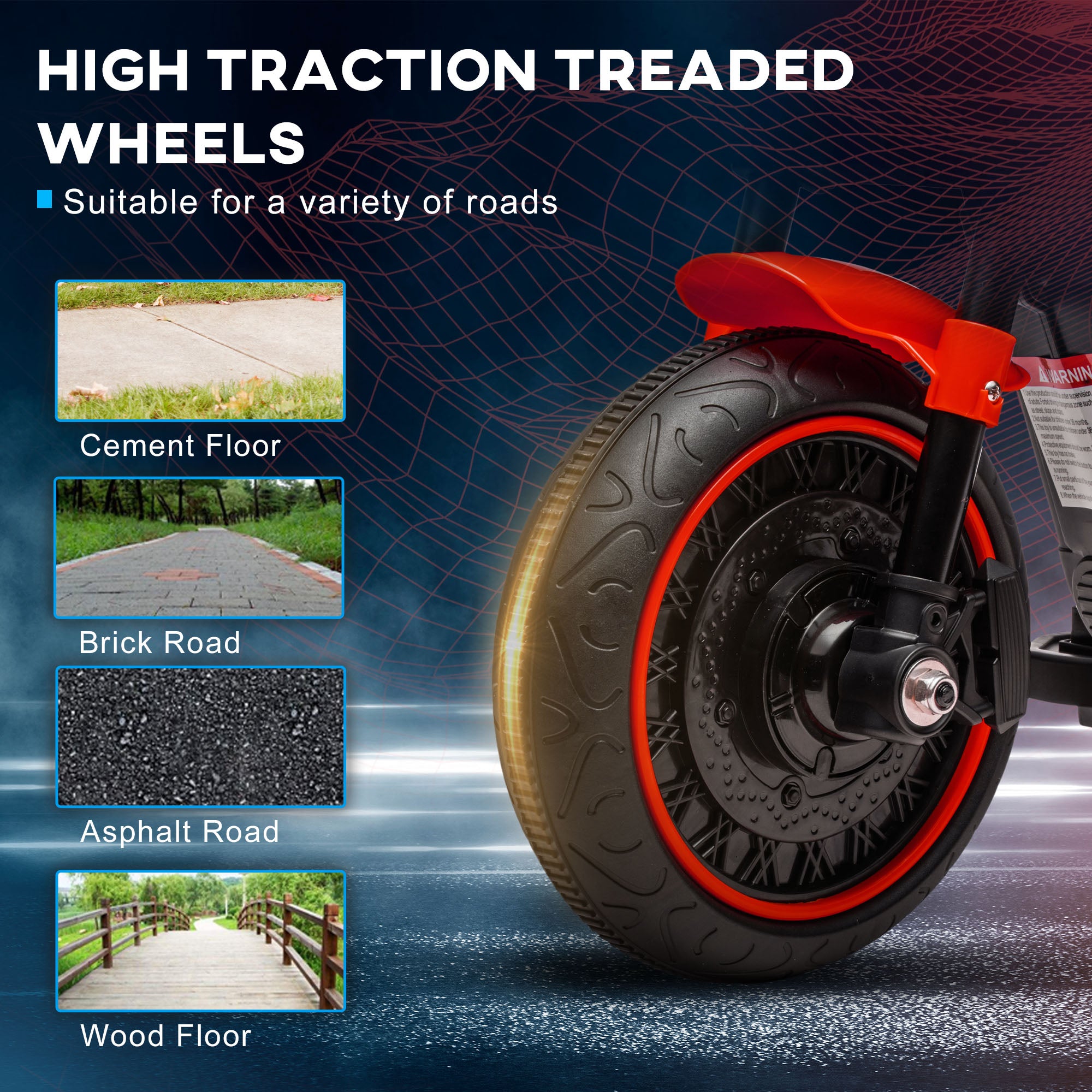 HOMCOM 6v Electric Motorbike with Training Wheels, One-Button Start - Red - North Peak Garden Furniture