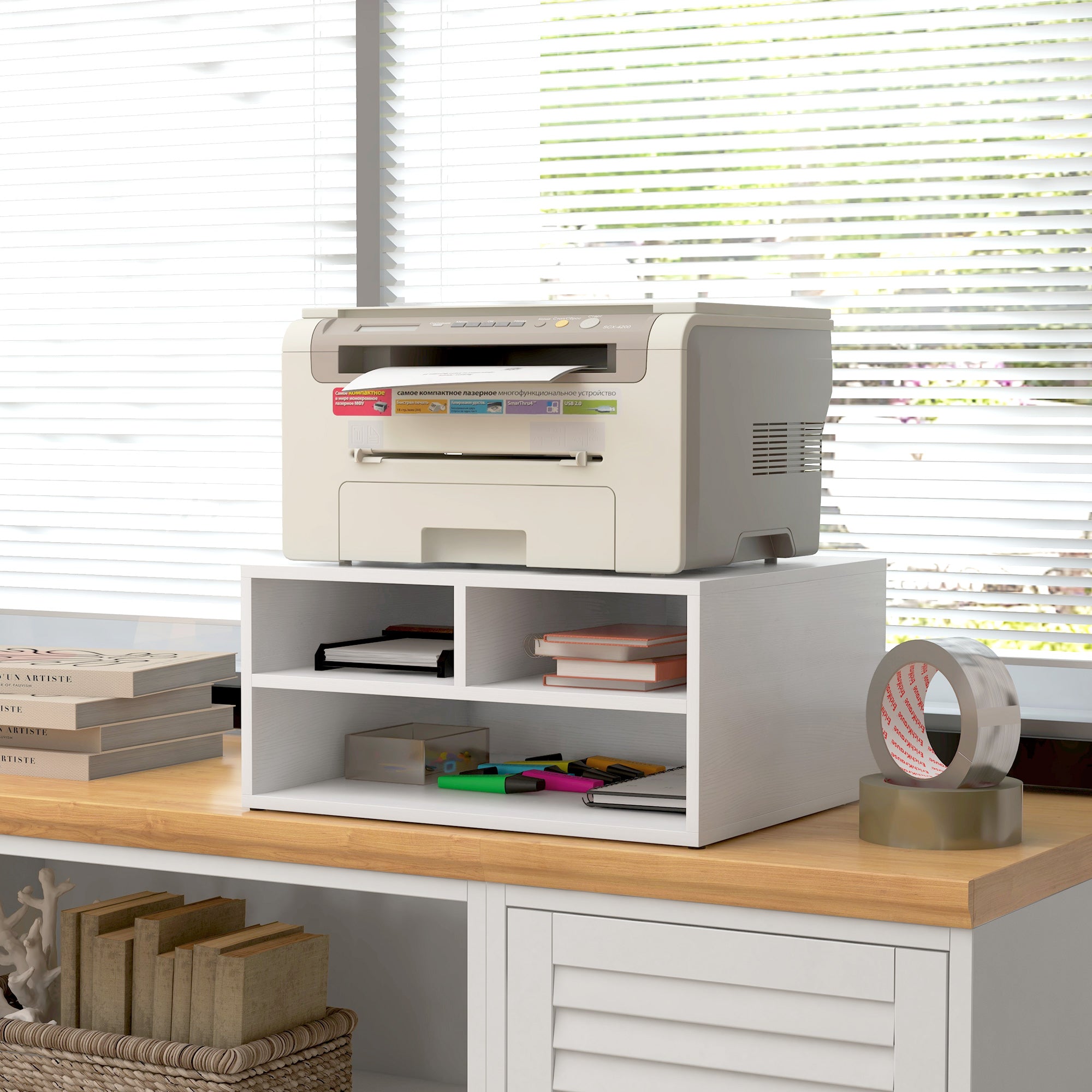 HOMCOM Three-Compartment Printer Storage Cabinet - White - North Peak Garden Furniture