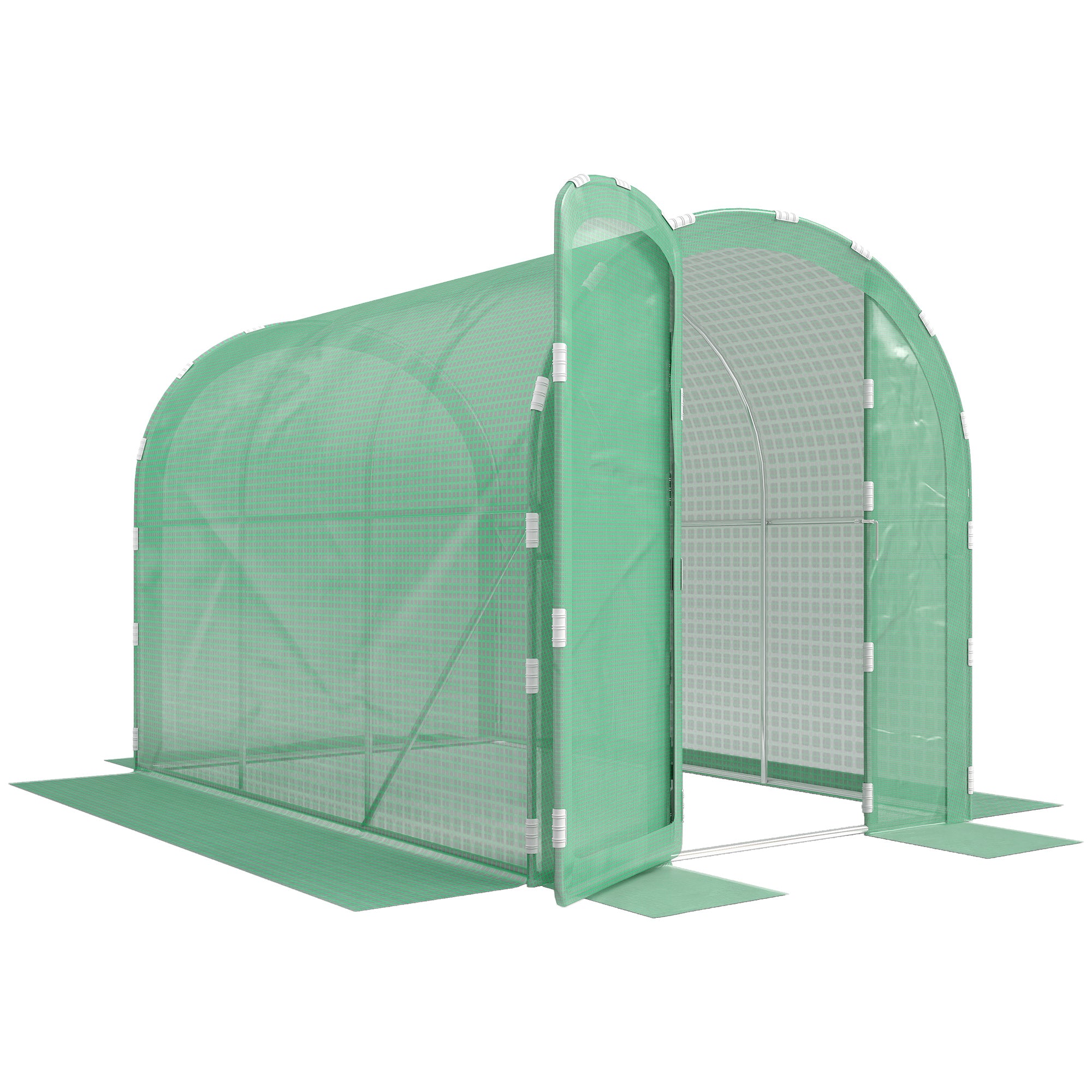 Outsunny 3 x 2 x 2m Polytunnel Greenhouse with Hinged Door, Walk-in Grow House Tent with PE Cover and Galvanised Steel Frame, Green