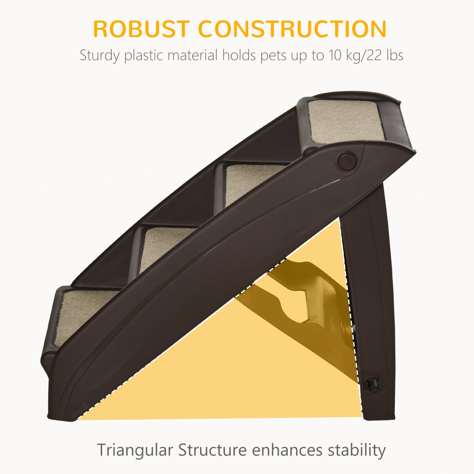 PawHut Foldable Four-Step Pet Stairs, for Cats, Small Miniature Dogs, with Non-Slip Mats 62 x 38 x 49.5cm - Brown - North Peak Garden Furniture