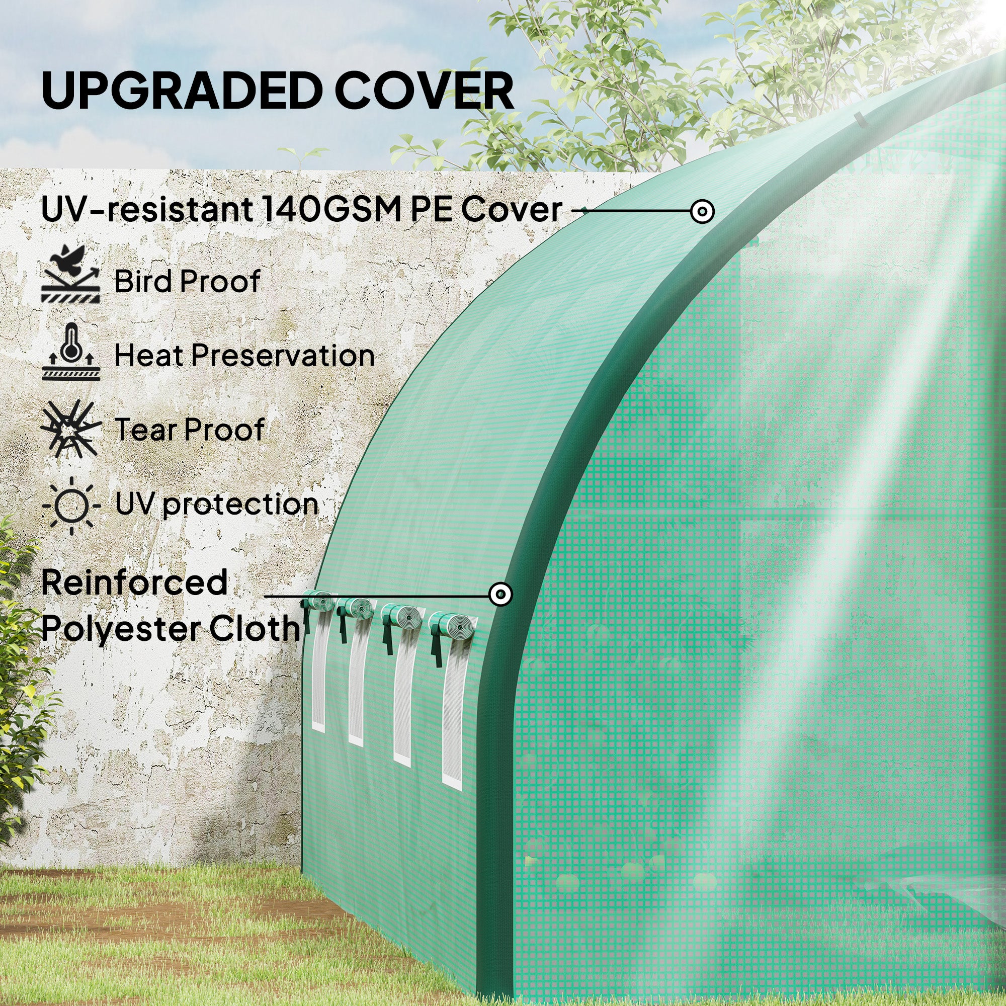 Outsunny 4 x 3(m) Polytunnel Greenhouse, with Windows and Doors - Green - North Peak Garden Furniture