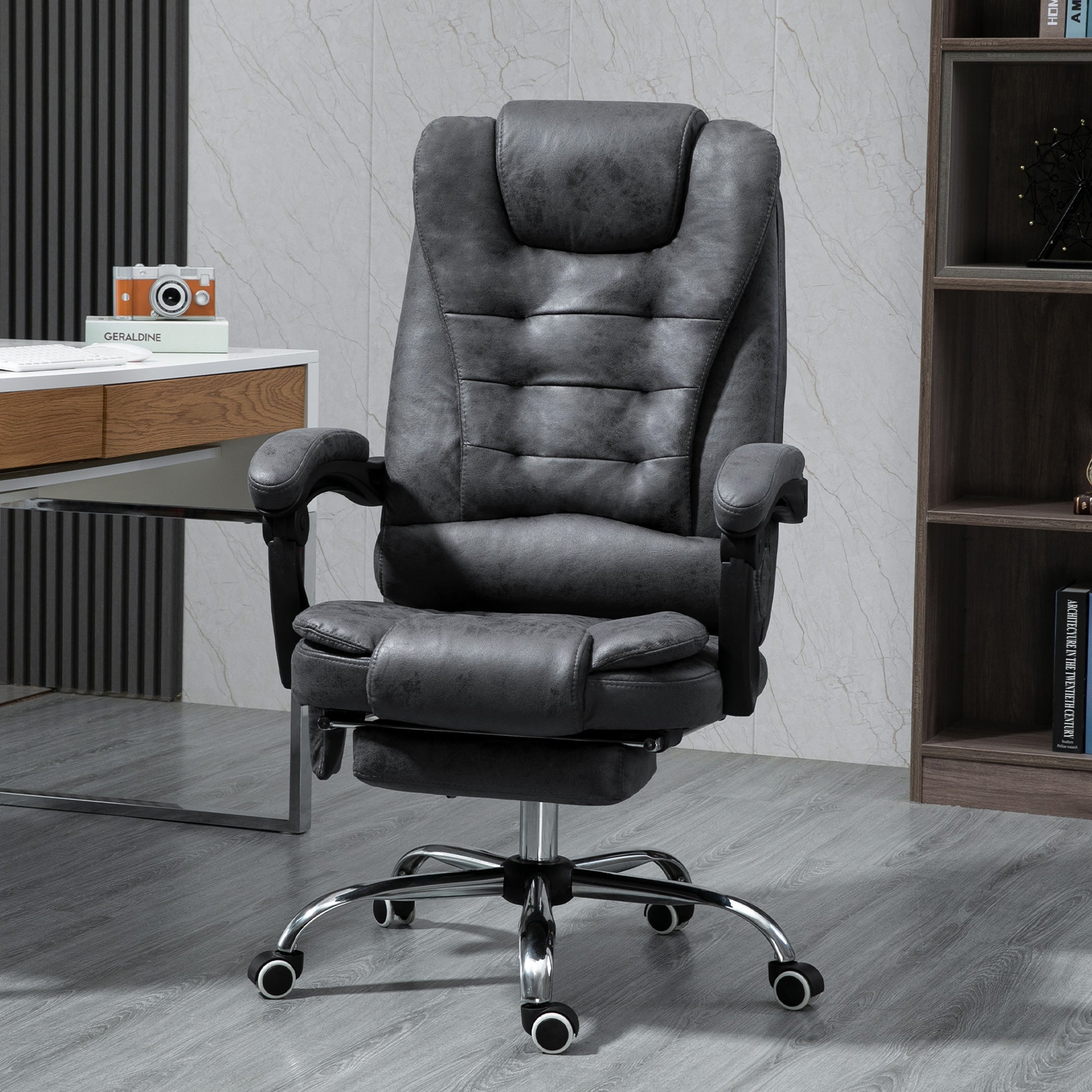 Vinsetto Heated 6 Points Vibration Massage Executive Office Chair Adjustable Swivel Ergonomic High Back Desk Chair Recliner with Footrest Dark Grey - North Peak Garden Furniture