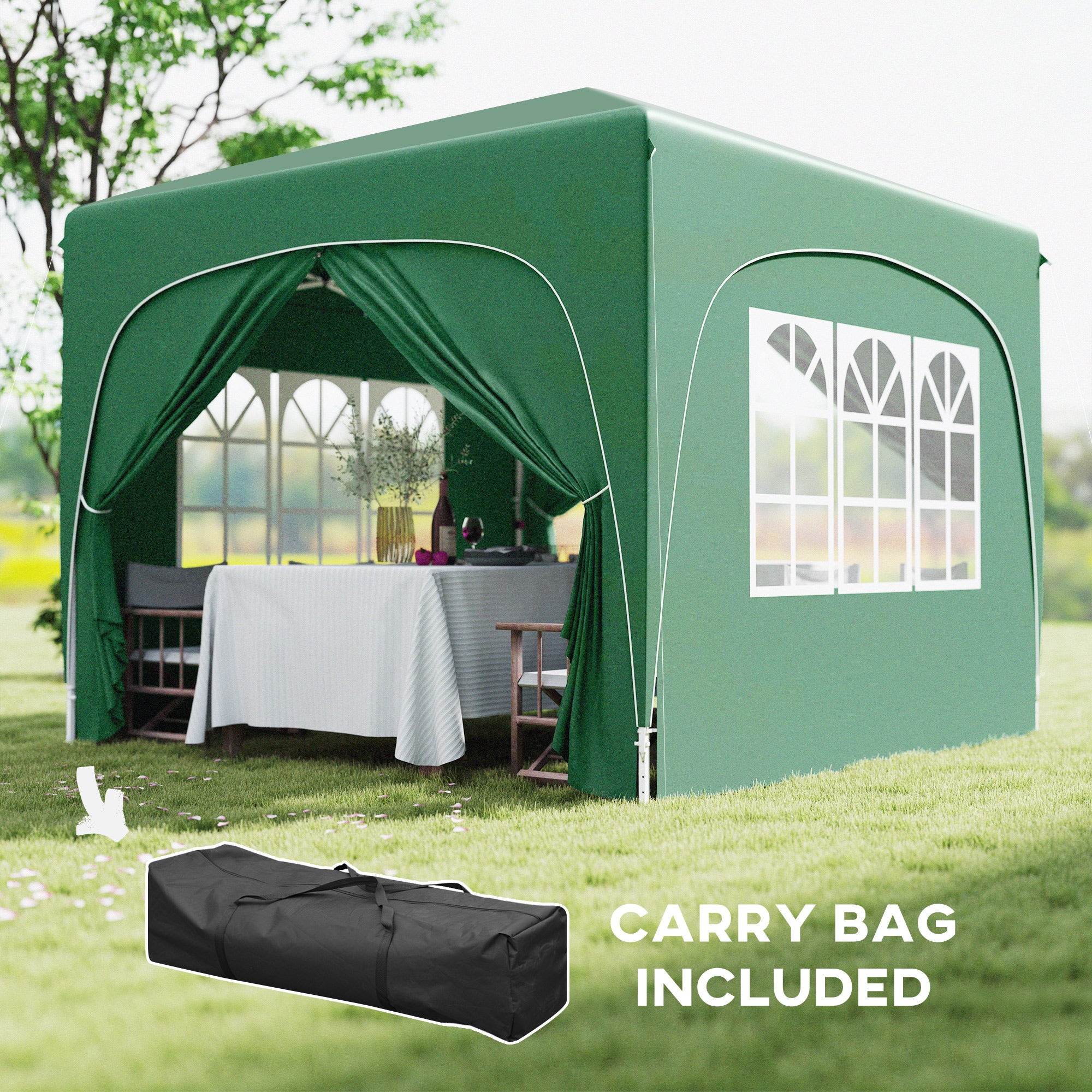Outsunny 3 x 3m Pop-Up Gazebo Shelter, with Accessories - Dark Green - North Peak Garden Furniture
