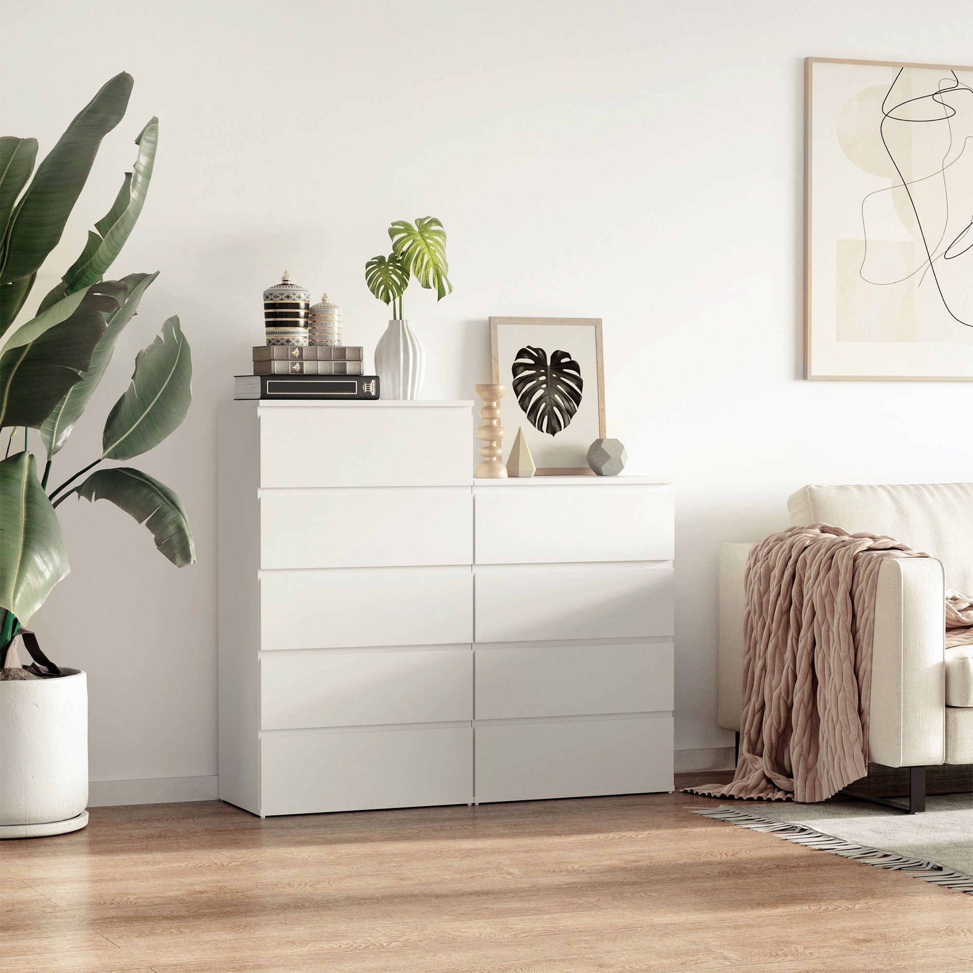 HOMCOM Chest of Drawers, 5 Drawers Storage Cabinet Floor Tower Cupboard for Bedroom Living Room, White - North Peak Garden Furniture