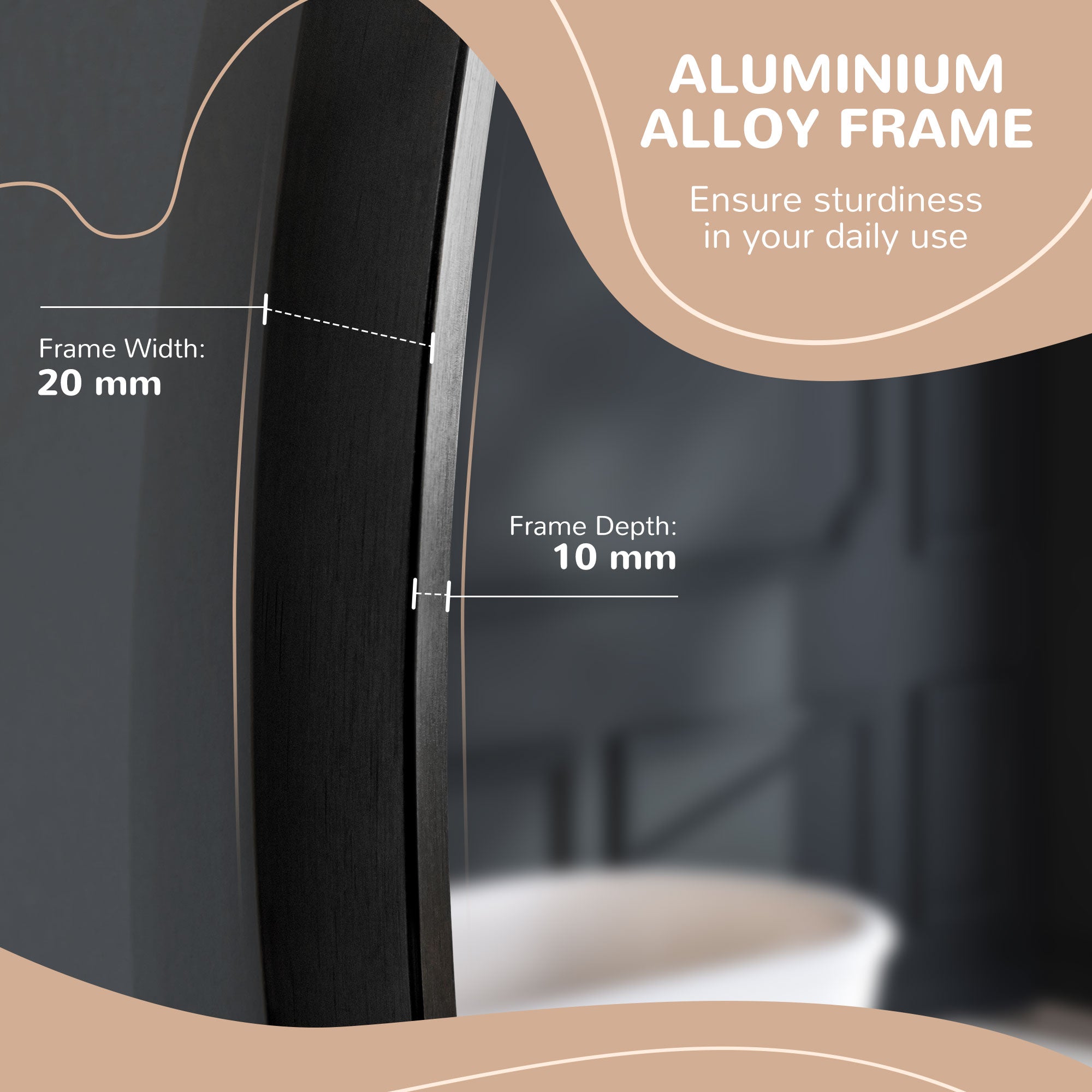 kleankin Round Bathroom Mirror, Modern Wall-mounted Makeup Mirror with Aluminium Frame for Washroom Living Room, Black, 40x40 cm - North Peak Garden Furniture