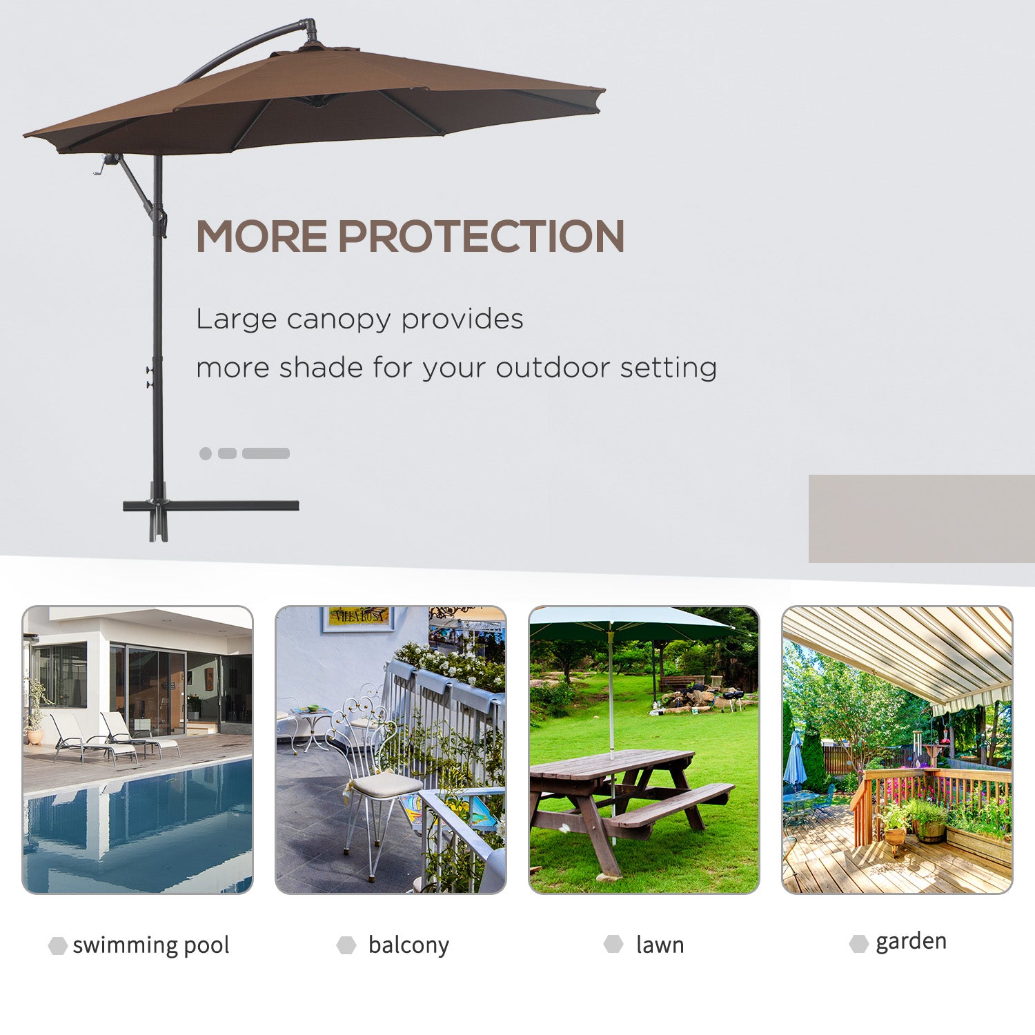 Outsunny 2.45m Overhanging Cantilever Parasol, with Cross Base - Brown - North Peak Garden Furniture