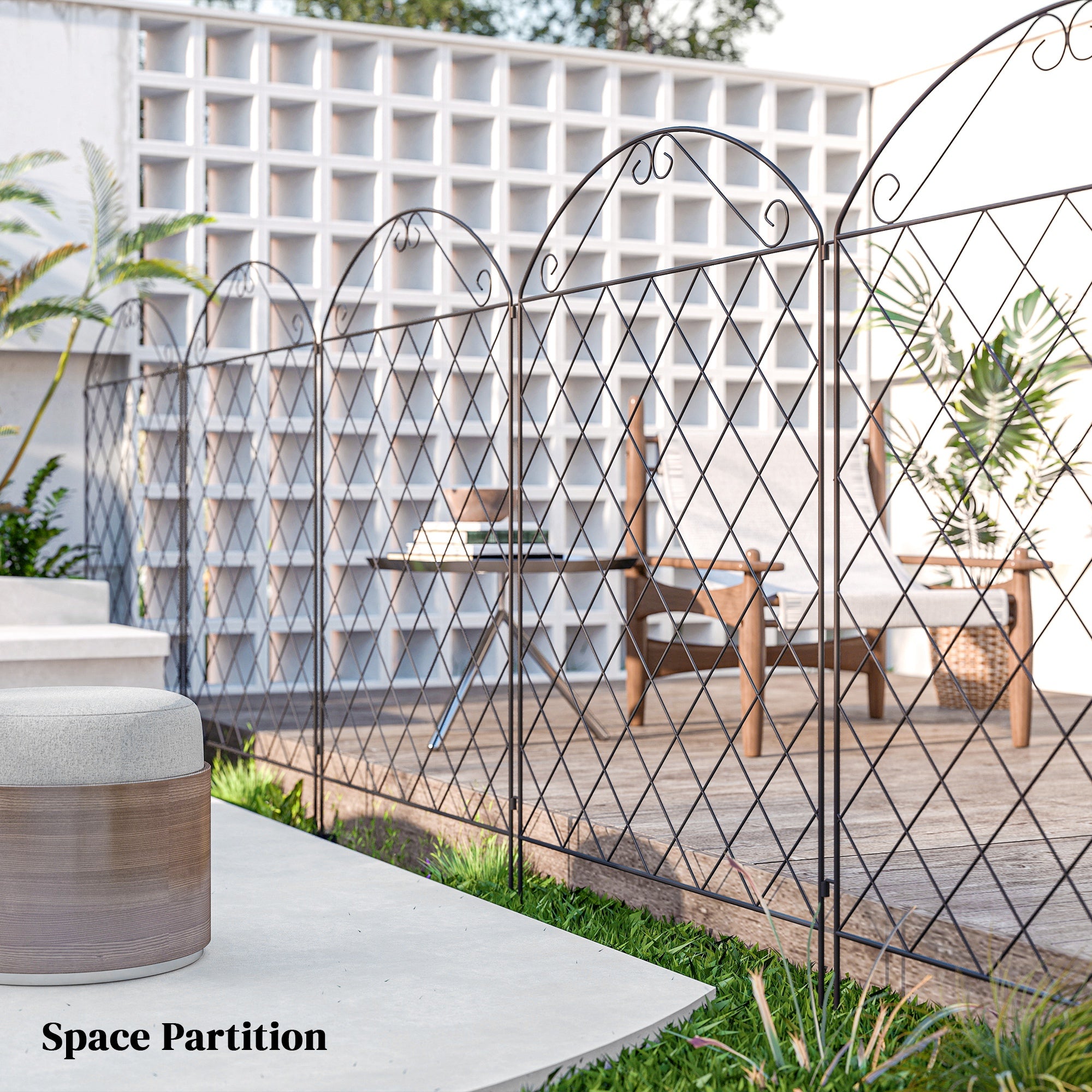 Outsunny Decorative Garden Fencing, 43in x 11.5ft Outdoor Picket Fence Panels, 4PCs Rustproof Metal Wire Landscape Flower Bed Border Edging Animal Barrier, Black