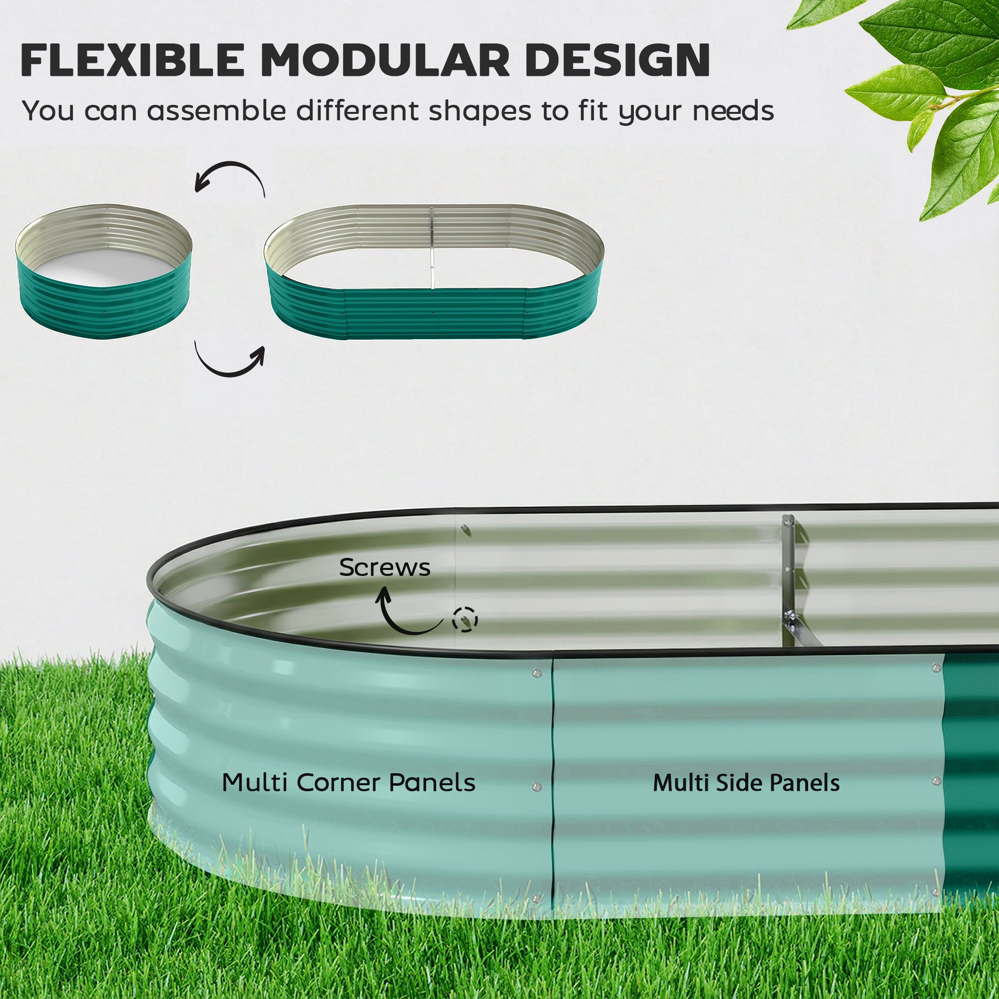 Outsunny Galvanised Raised Garden Bed, Metal Planter Box with Safety Edging, for Flowers, Herbs, Succulents, Light Green