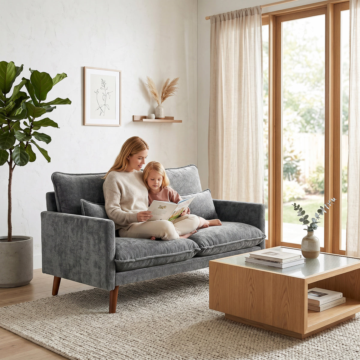 HOMCOM 2 Seater Sofa, Loveseat Sofa with Spring Cushions, Wide and Deep Seat, Wood Legs, Grey
