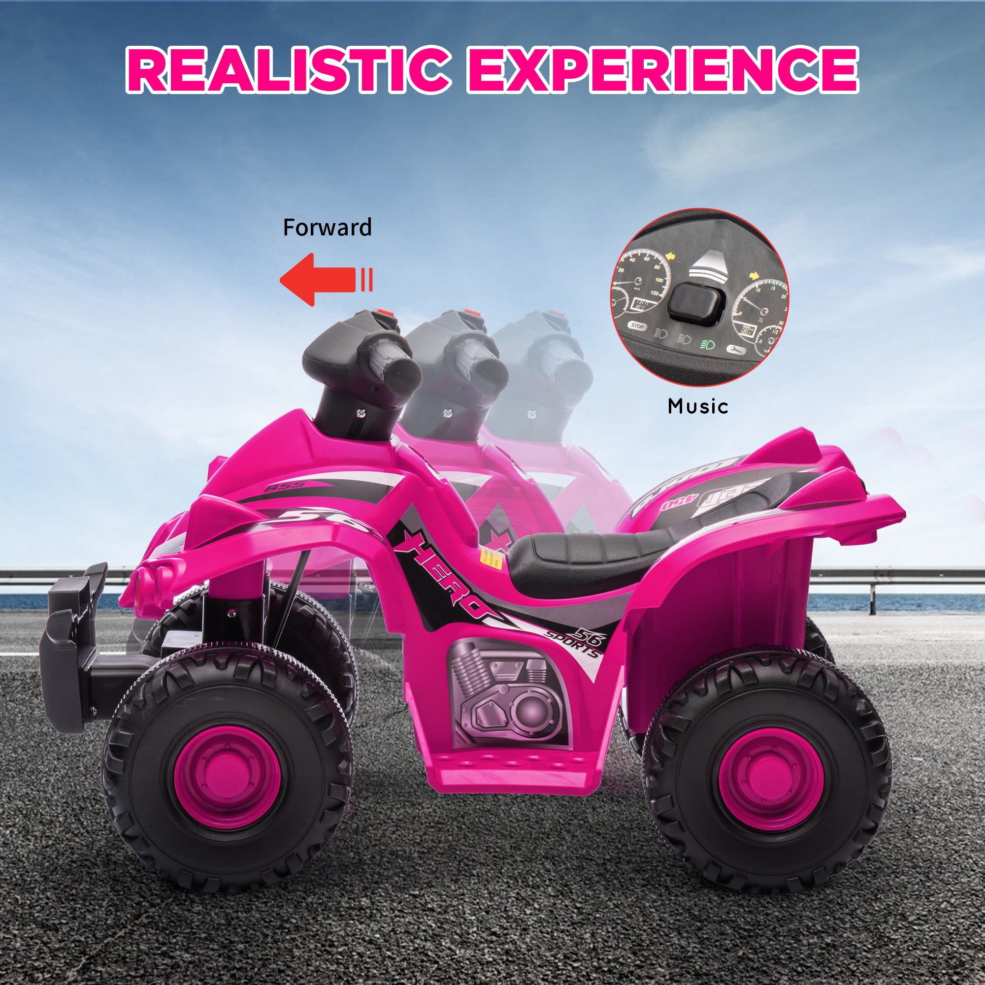 AIYAPLAY 6V Kids Electric Quad Bike w/ Music, Forward Function, for 2-6 Years, Pink - North Peak Garden Furniture