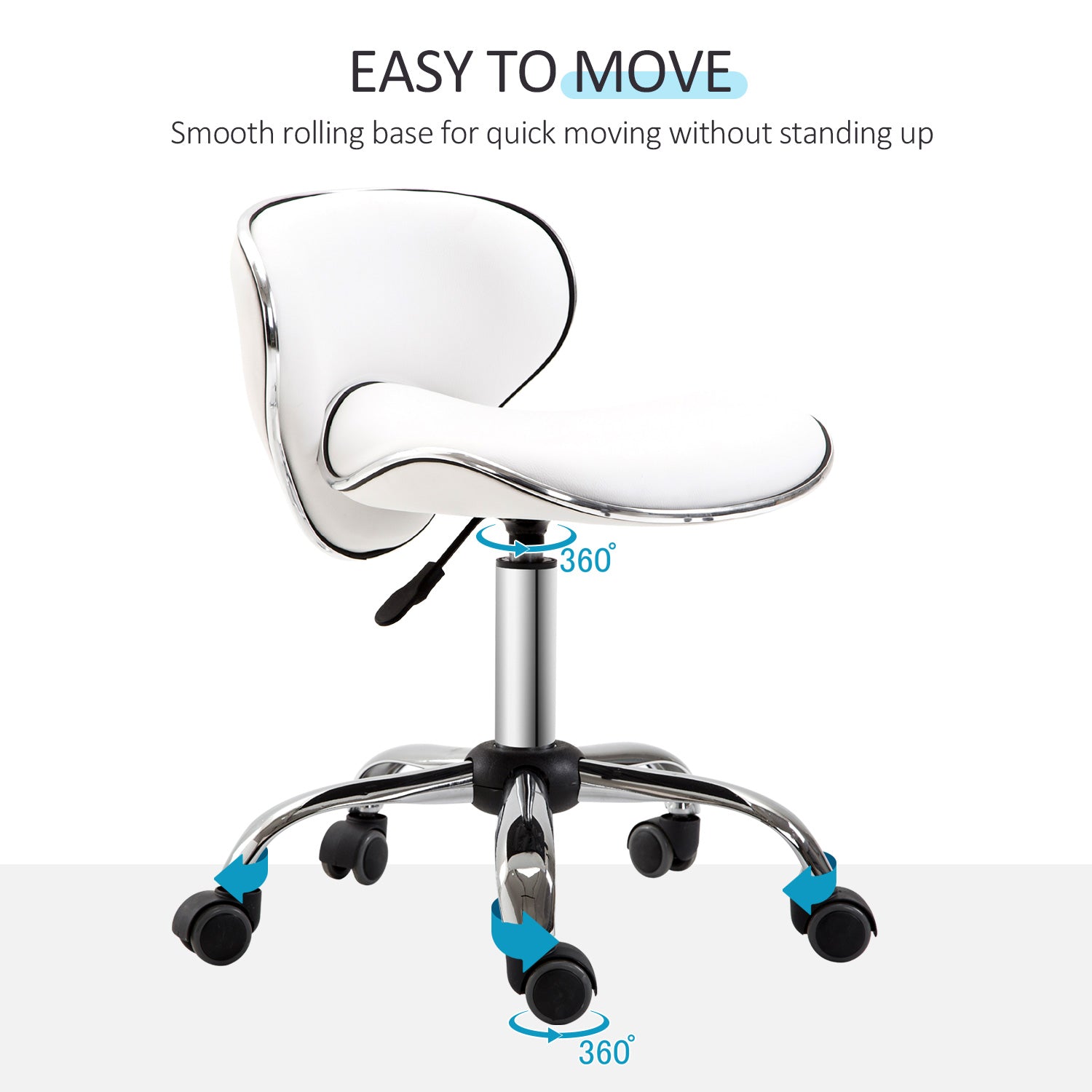 HOMCOM Adjustable Rolling Swivel Beauty Salon Chair, Stool for Spa, Technician - White - North Peak Garden Furniture