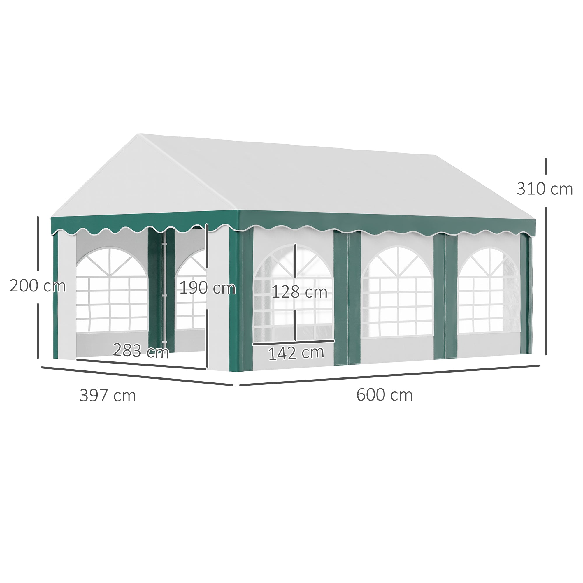 Outsunny 6 x 4m Garden Gazebo with Sides, Galvanised Marquee Party Tent with Six Windows and Double Doors, for Parties, Wedding and Events - North Peak Garden Furniture