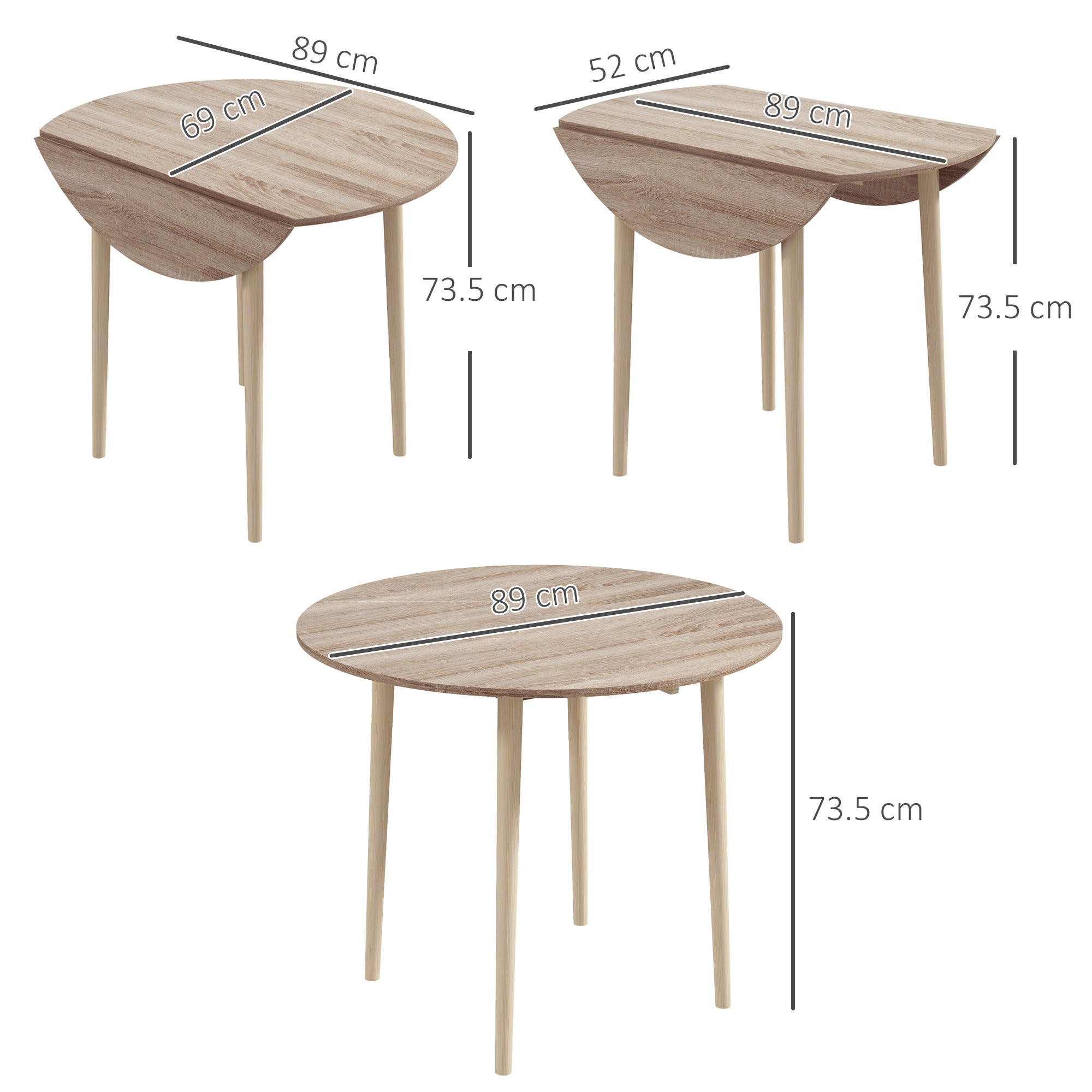 HOMCOM Folding Dining Table for 4, Round Drop Leaf Table, Modern Space Saving Small Kitchen Table with Wood Legs for Dining Room, Natural - North Peak Garden Furniture