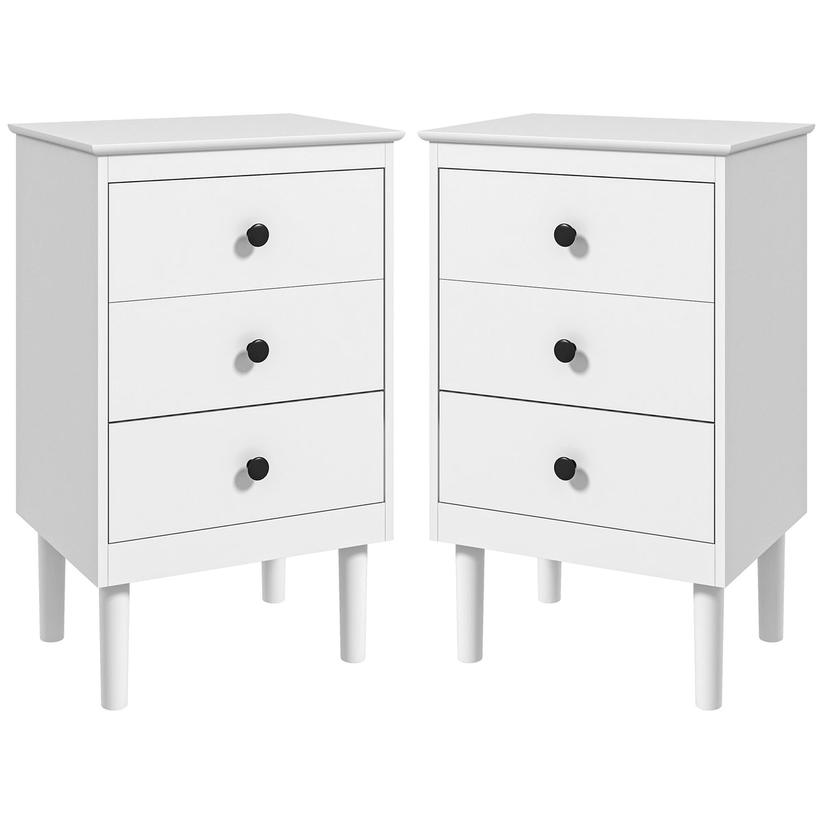 HOMCOM Set of Two Three-Drawer Bedside Tables - White