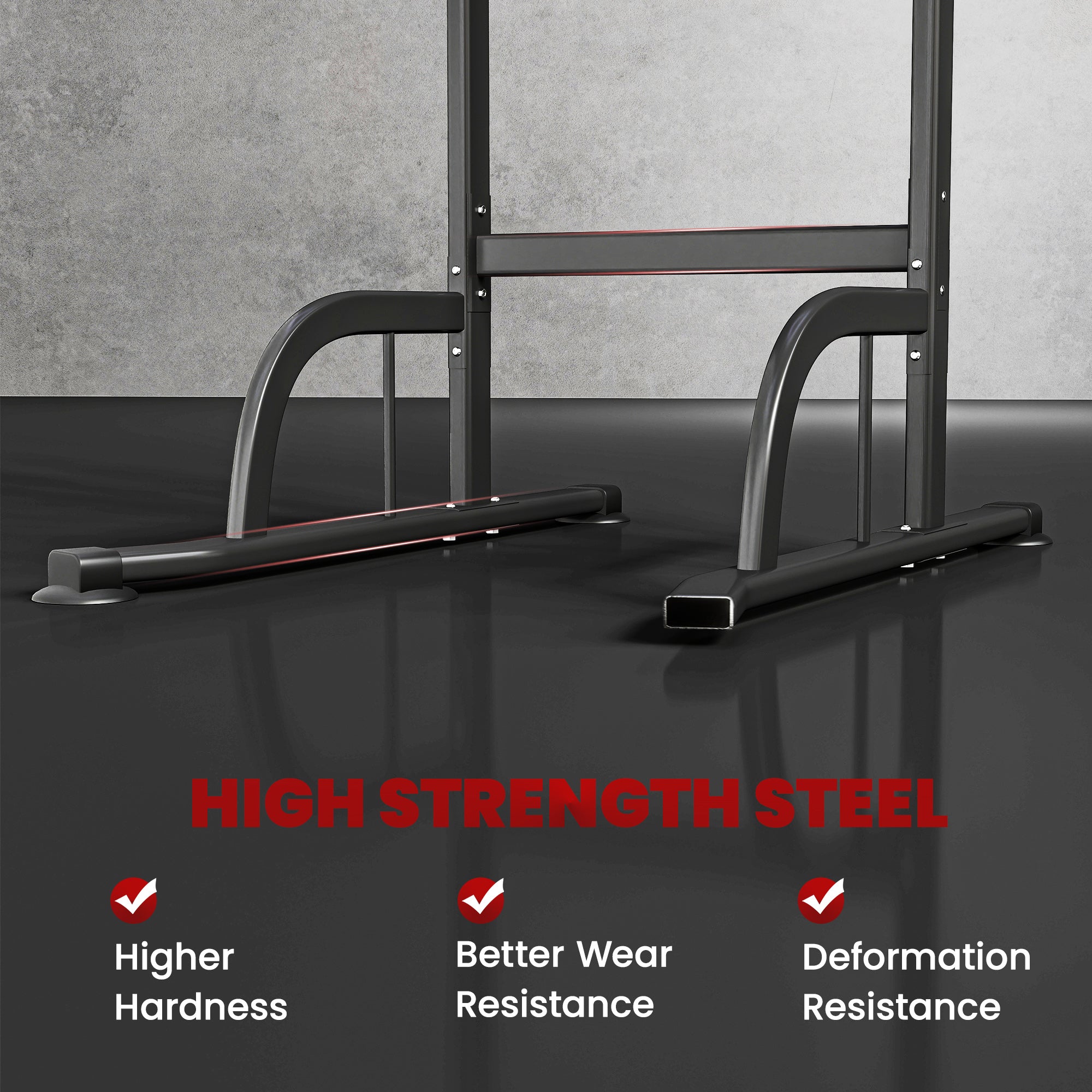 HOMCOM Power Tower Dip Station Pull Up Bar Multi-Function Push Up Equipment with Adjustable Height for Home Gym Strength Training Workout Fitness