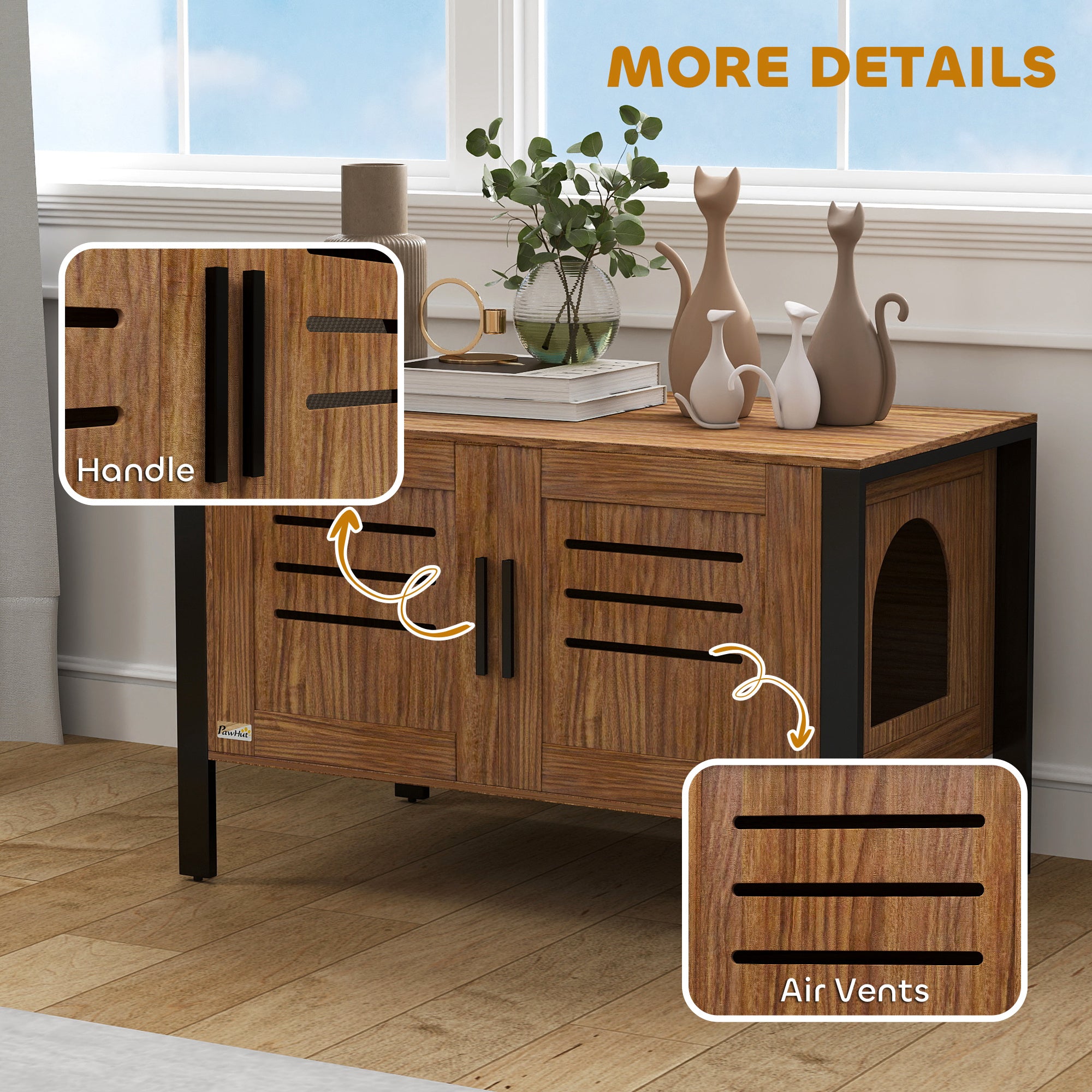 PawHut Cat Litter Box Enclosure with Tall Legs, Scratching Board, Double Doors, Ventilation Holes, 80 x 45 x 50 cm, Dark Brown - North Peak Garden Furniture
