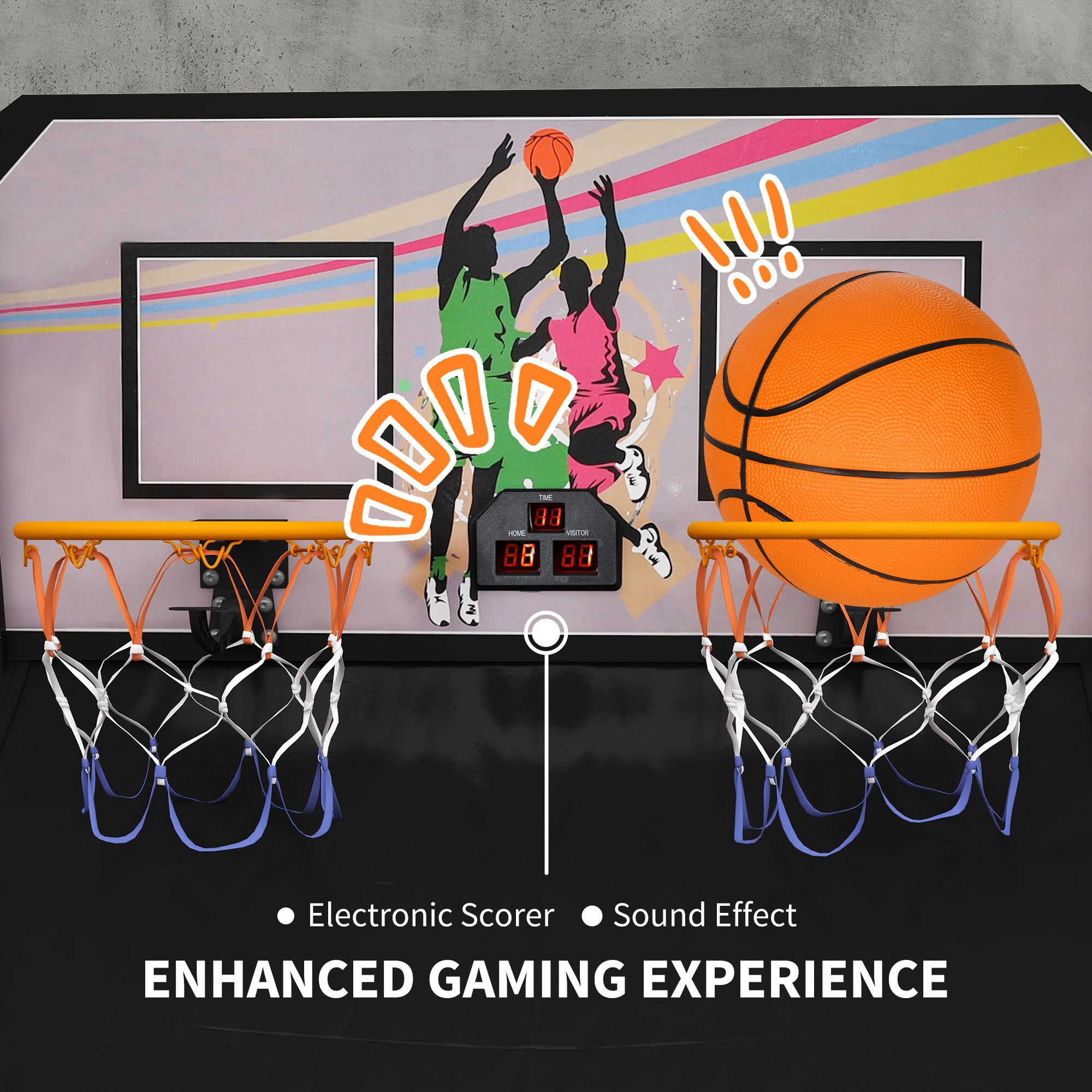 SPORTNOW Foldable Double-Hoop Basketball Arcade Game, with Eight Modes, Four Basketballs, Electronic Scoreboard, Sound Effects - North Peak Garden Furniture