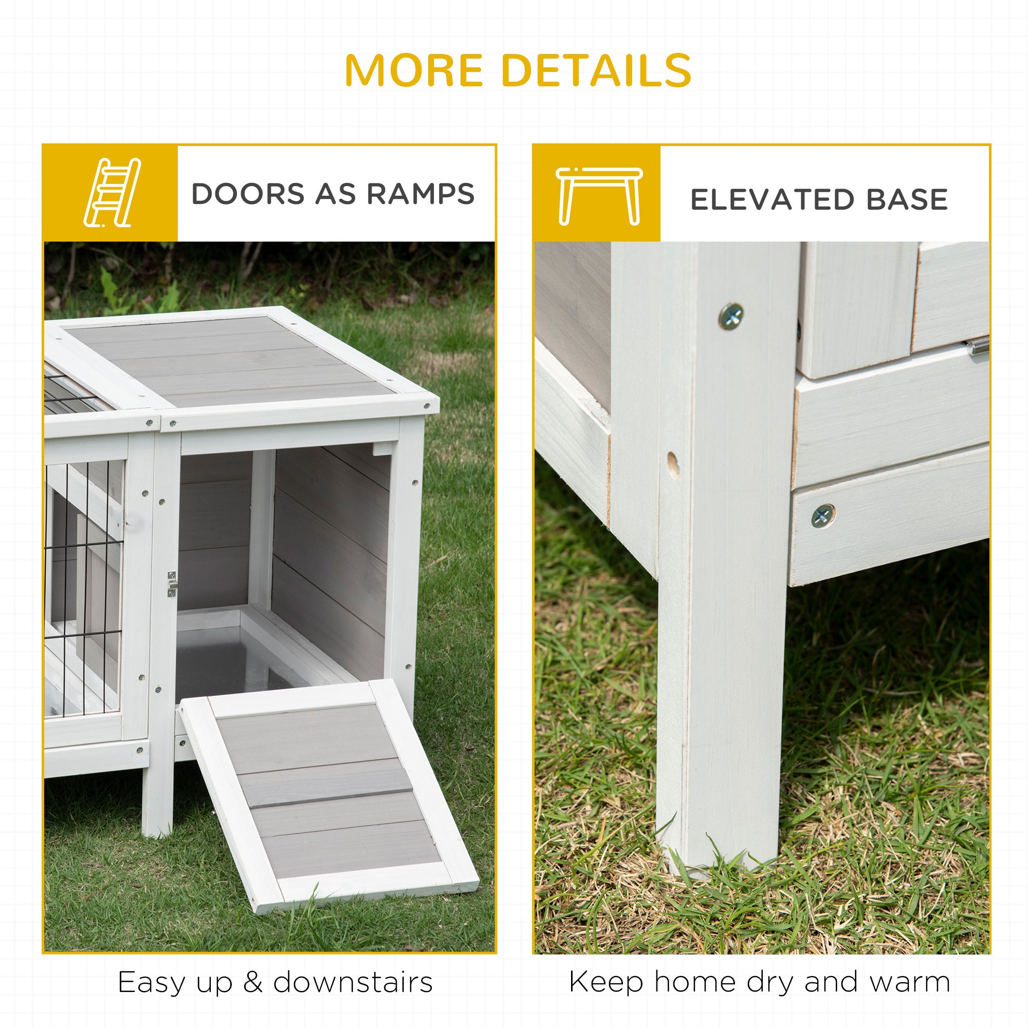 PawHut Rabbit Hutch and Run, with Removable Tray - Grey - North Peak Garden Furniture