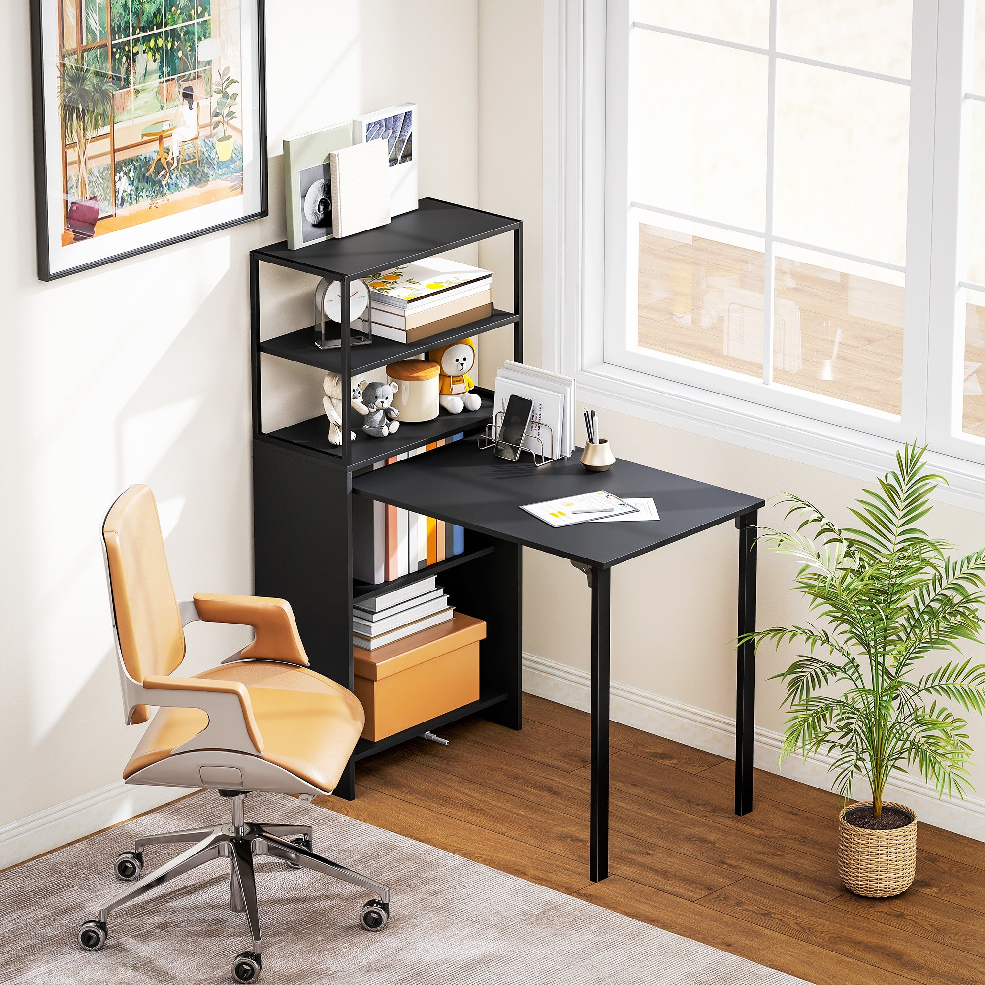 HOMCOM Folding Shelf and Work Table - Black