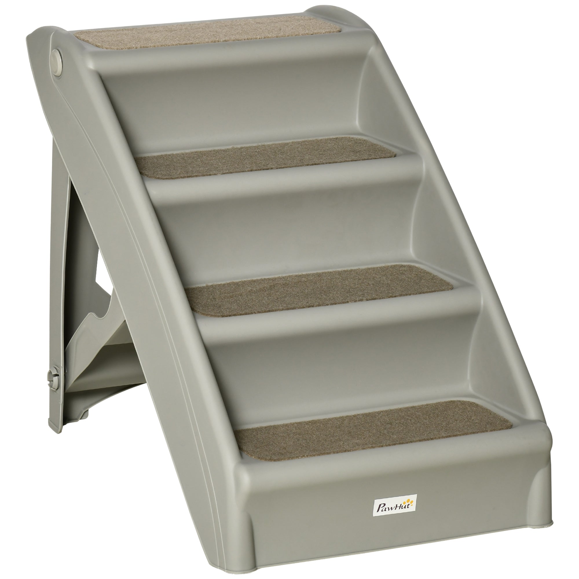 PawHut Foldable Four-Step Pet Stairs, for Cats, Small Miniature Dogs, with Non-Slip Mats 62 x 38 x 49.5cm - Grey - North Peak Garden Furniture