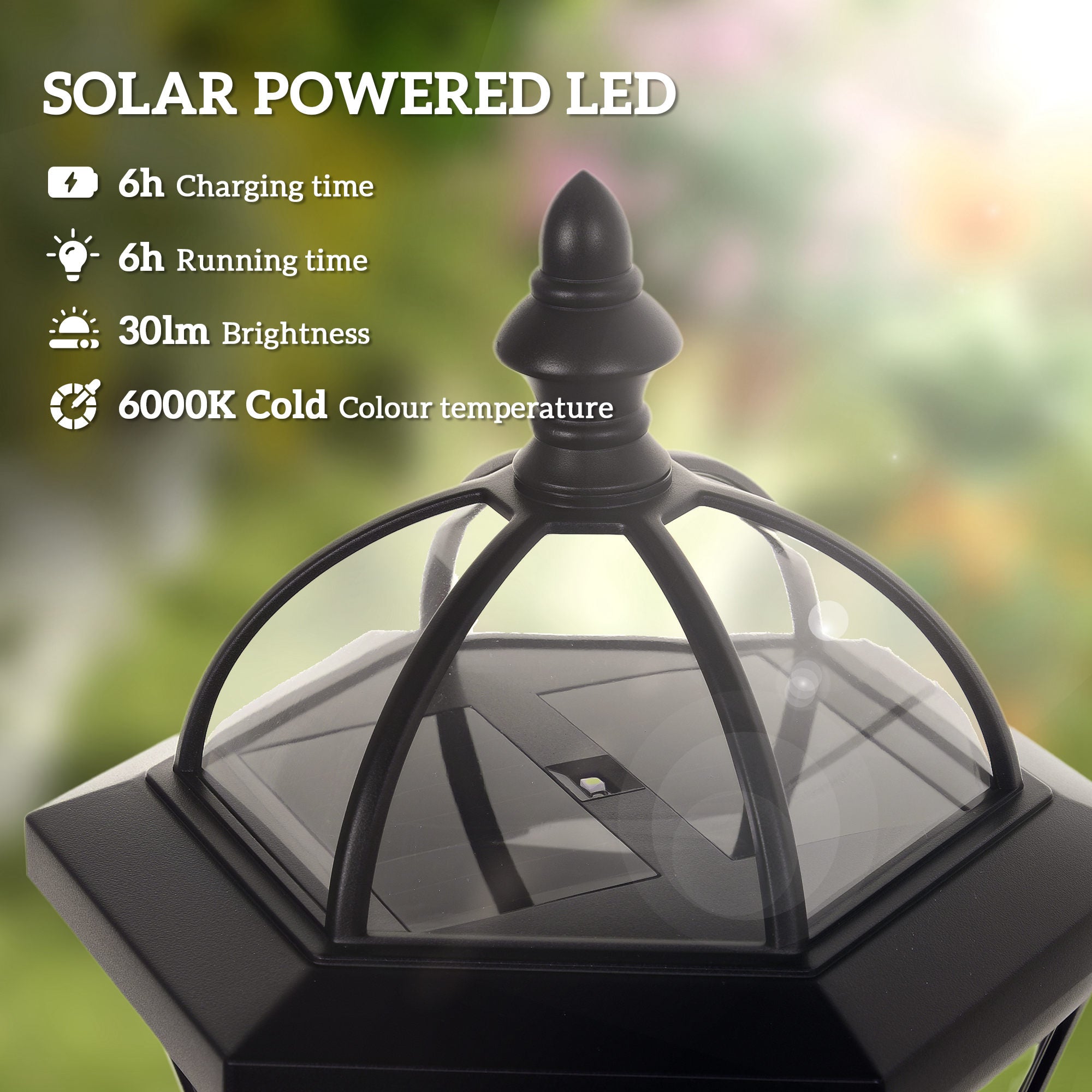 Outsunny 2 PCS LED Garden Lights Lamp Post Solar Powered Lantern Patio Pathway Walkway Outdoor Water-Resist Auto Switch 6 Hours Black