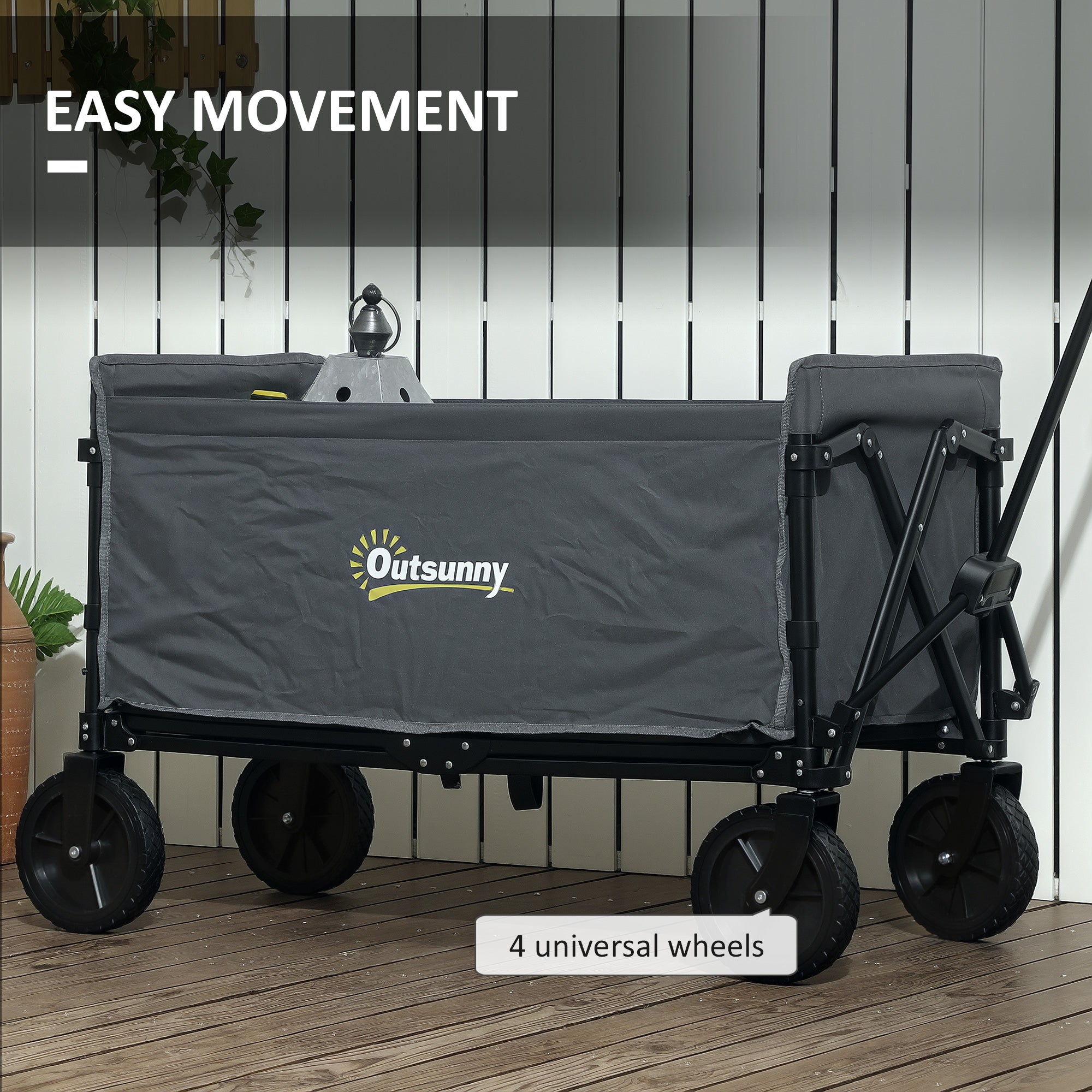 Outsunny 120L Folding Garden Trolley Cart, Outdoor Collapsible Wagon with Wheels and Adjustable Handle for Beach, Camping, Festival, Grey - North Peak Garden Furniture