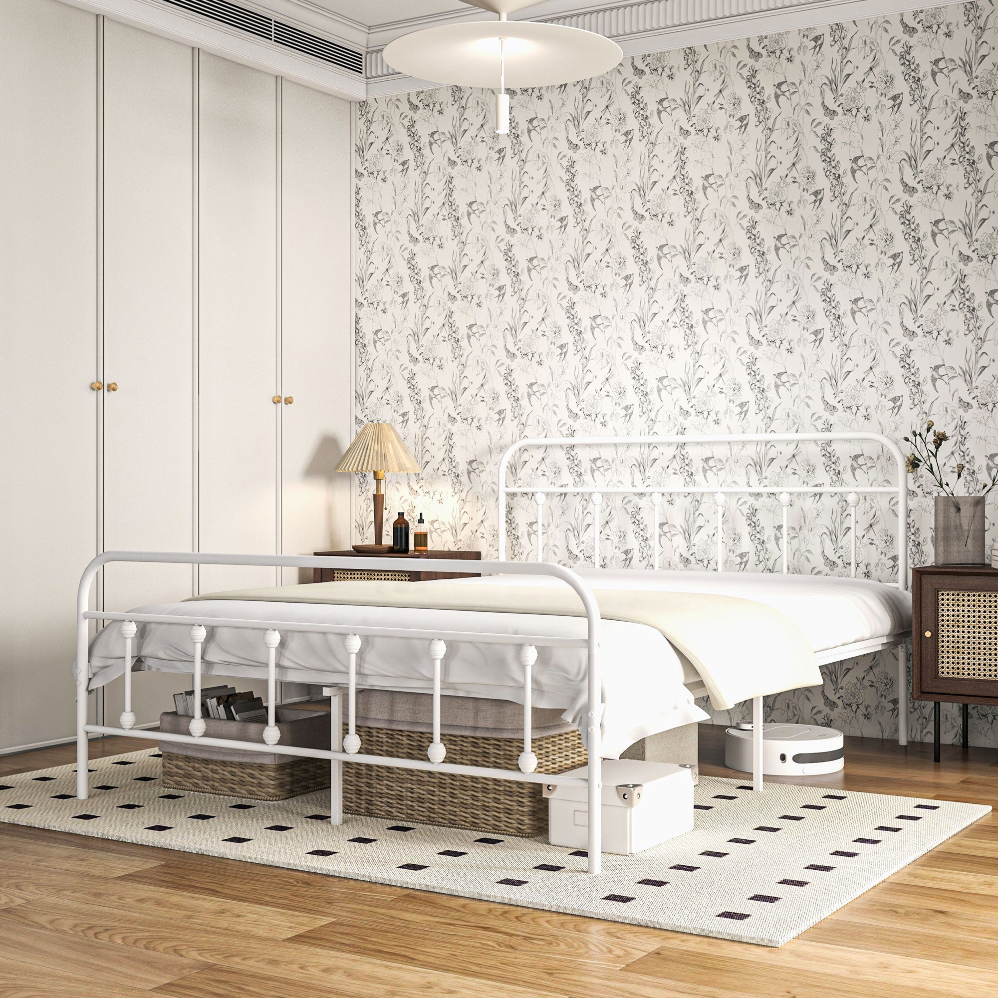 HOMCOM Double Minimalistic Metal Bed Frame - White - North Peak Garden Furniture