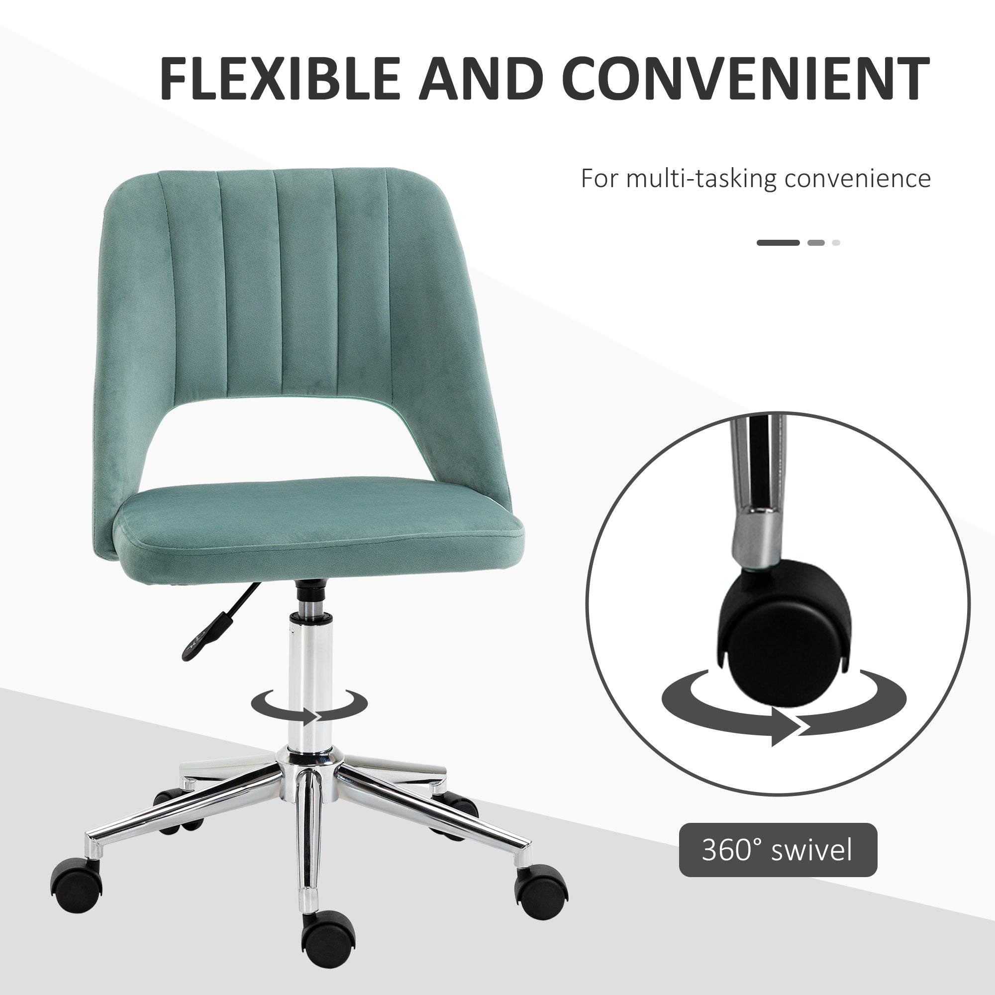 Vinsetto Mid Back Office Chair Velvet Fabric Swivel Scallop Shape Computer Desk Chair for Home Study Bedroom Green - North Peak Garden Furniture