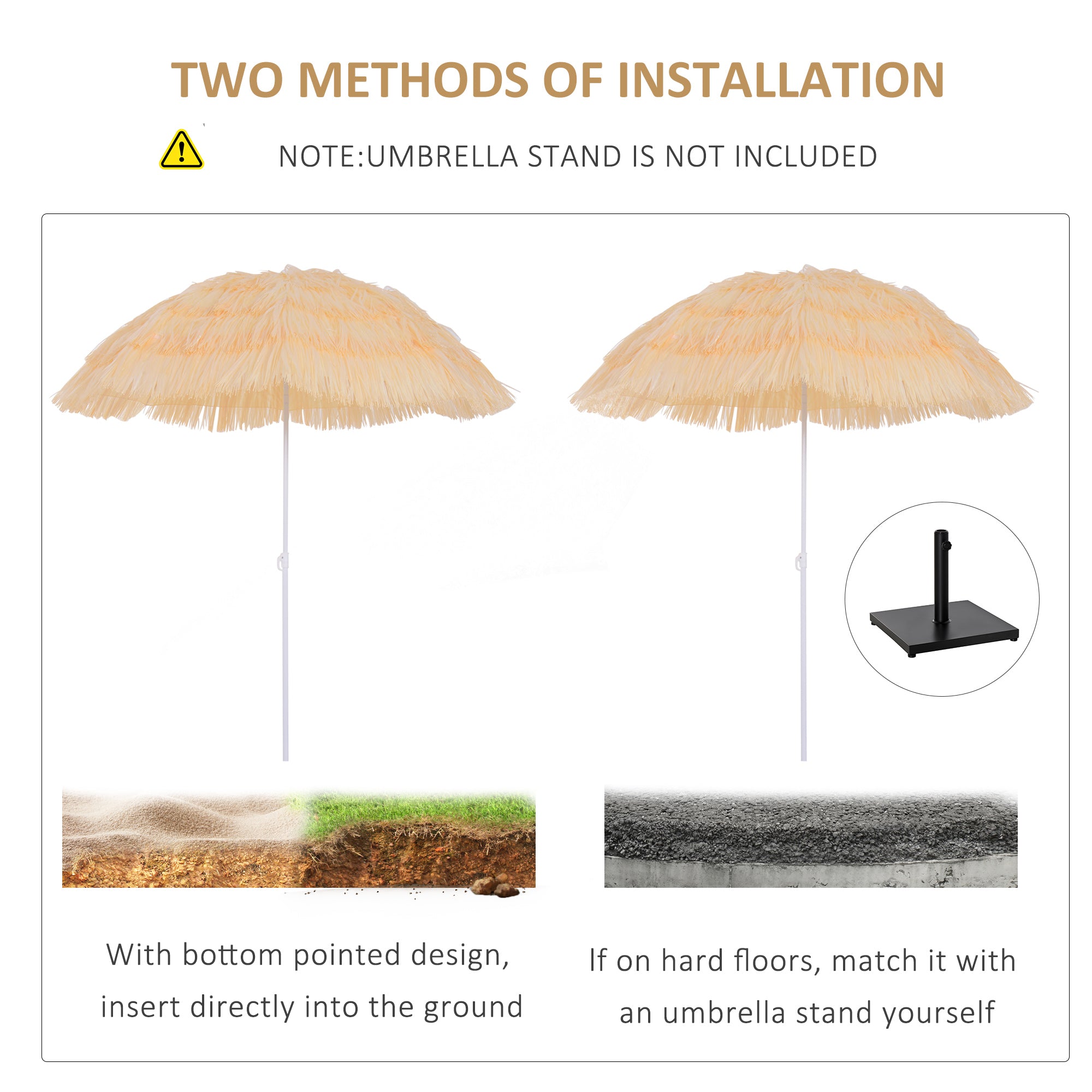 Outsunny 1.6m Patio Garden Hawaii Beach Sun Umbrella Sunshade Hawaiian Folding Tilting Crank Parasol (Wheat) - North Peak Garden Furniture