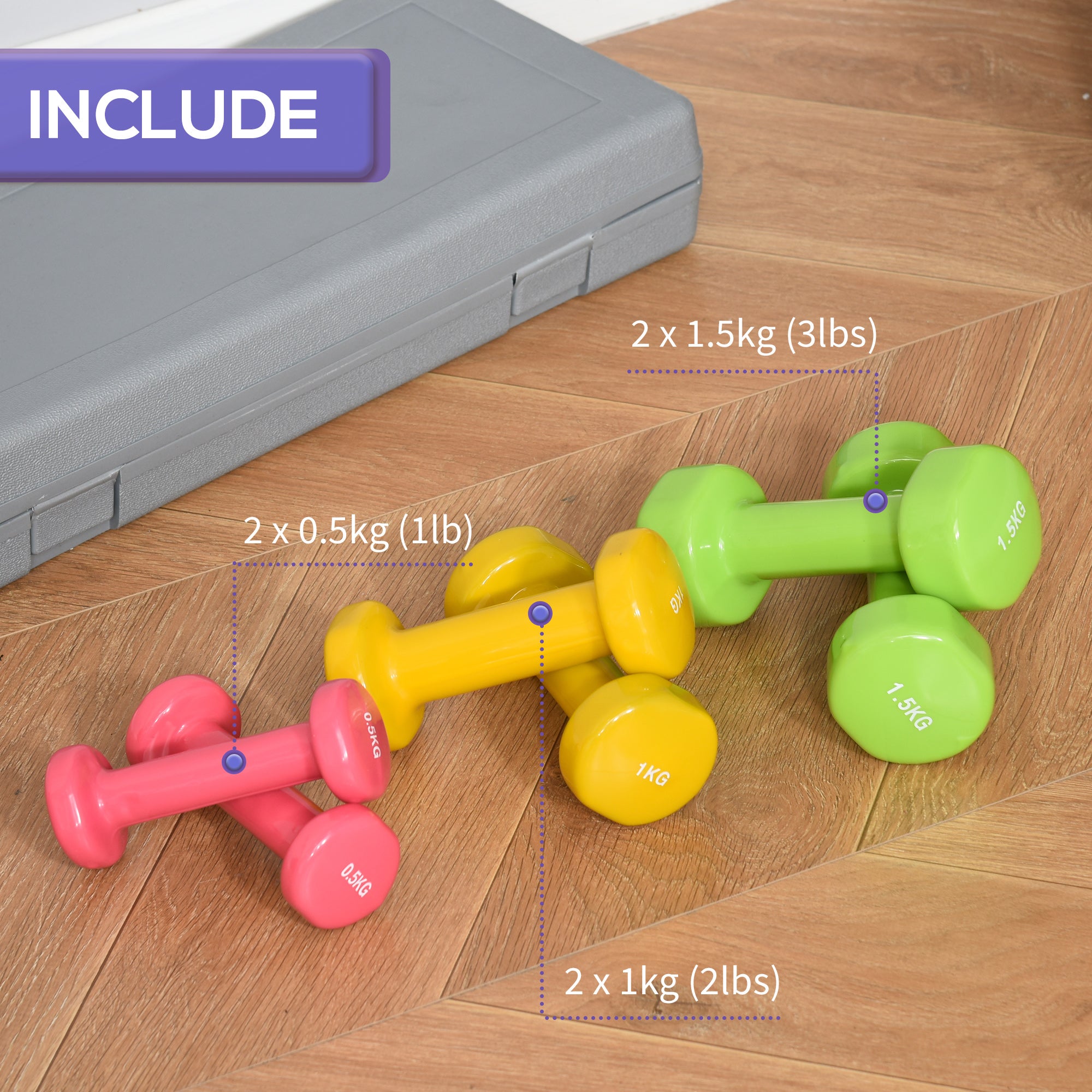 HOMCOM 6Kg Dumbbell Set, Fitness Weight Set for Men and Women, Home Gym Workout - North Peak Garden Furniture