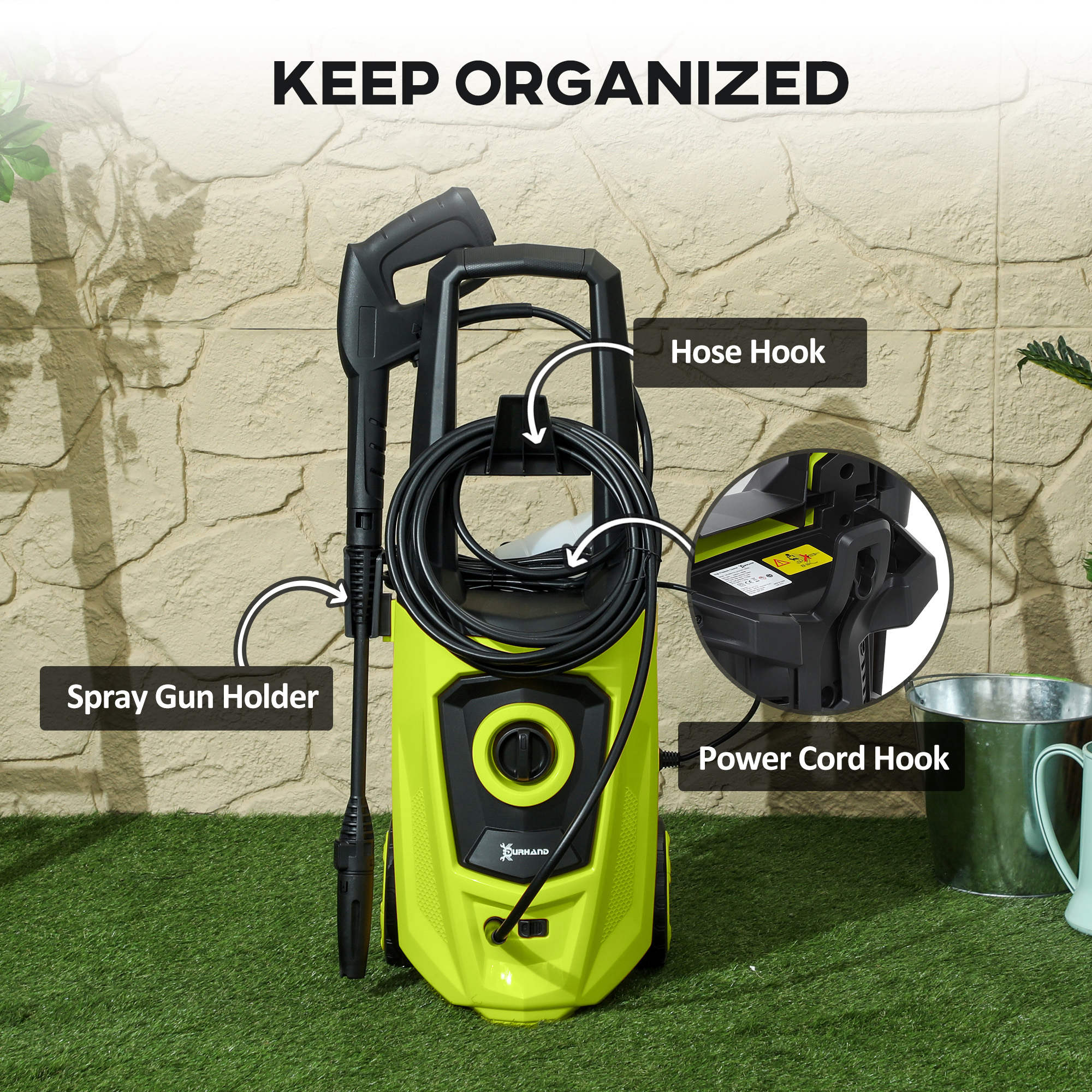 DURHAND 1800W High Pressure Washer, 150 Bar Pressure, 510 L/h Flow, High-Performance Portable Power Jet Wash Cleaner Green