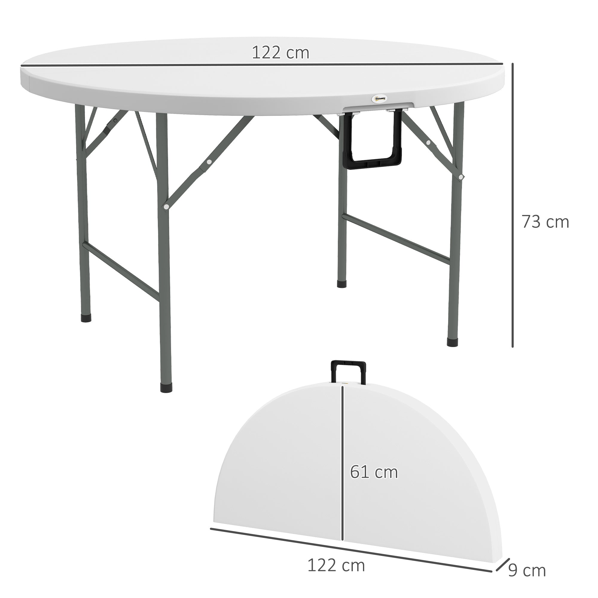 Outsunny Φ122 Folding Garden Table, Outdoor HDPE Round Picnic Table for 6, Patio Table with Metal Frame, White