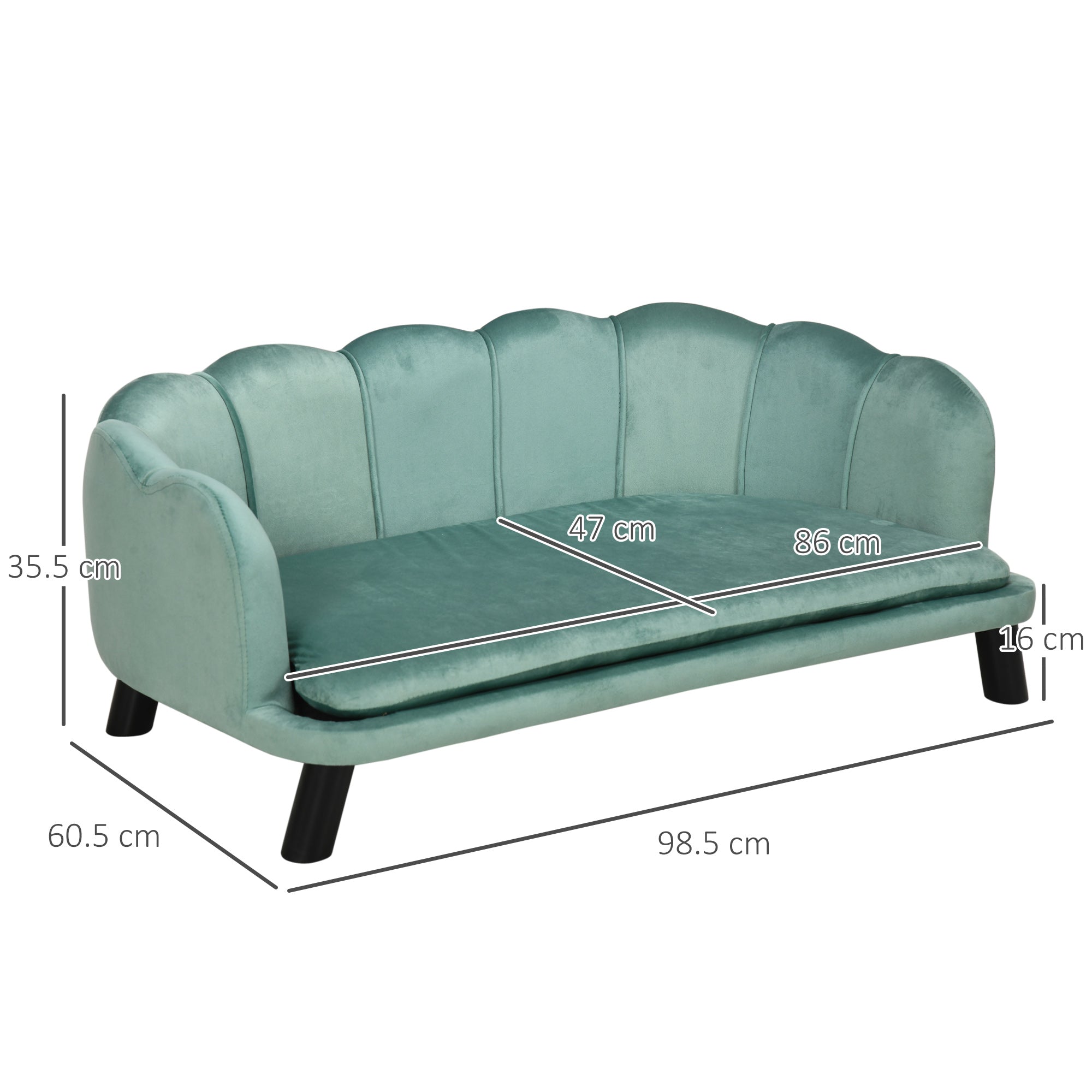 PawHut Dog Sofa, Pet Couch Bed for Medium, Large Dogs, with Legs, Cushion - Green - North Peak Garden Furniture