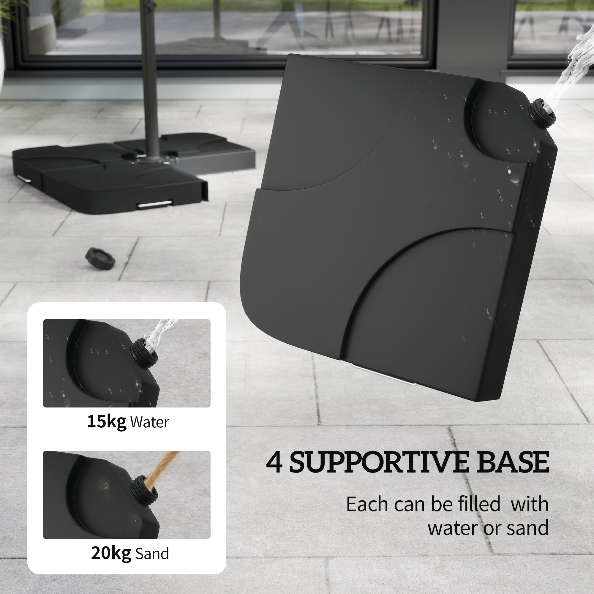 Outsunny 3m Overhanging Parasol, with Base, Weights and Cover - Coffee