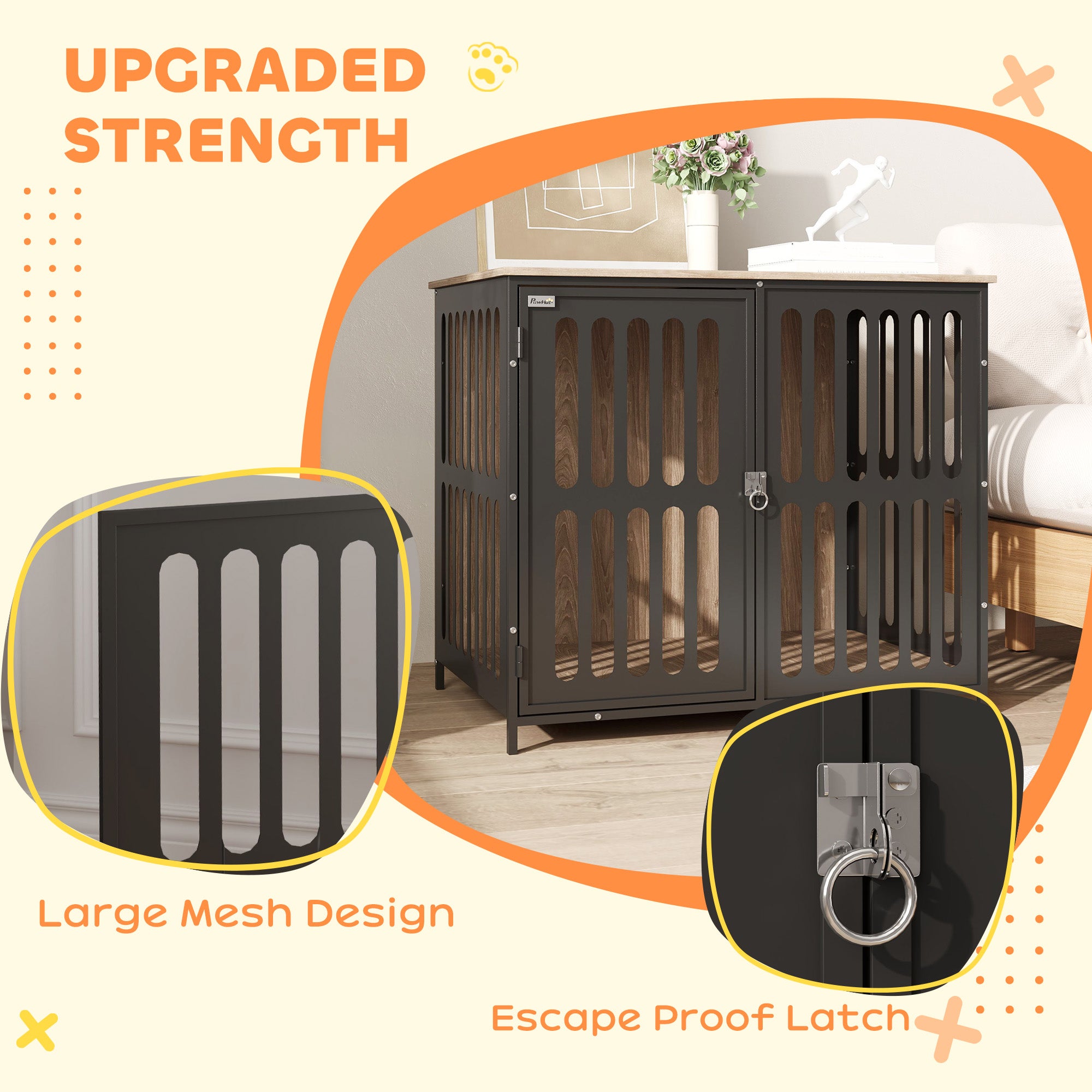 PawHut Dog Crate Furniture with Anti-Chew Resistant Mesh, Anti-Escape Single Door, for Medium Dogs, 80 x 55 x 72 cm - North Peak Garden Furniture