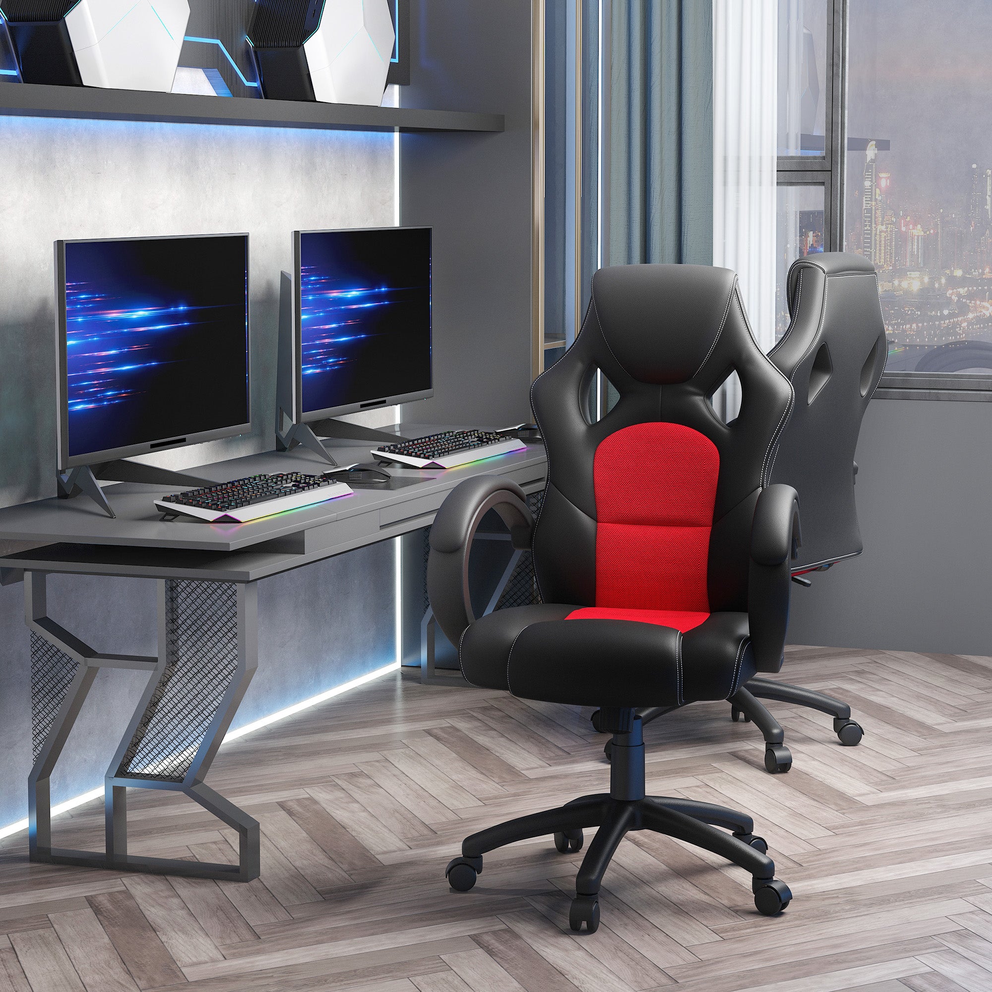 Vinsetto High-Back Office Chair Faux Leather Swivel Computer Desk Chair for Home Office with Wheels Armrests Black - North Peak Garden Furniture